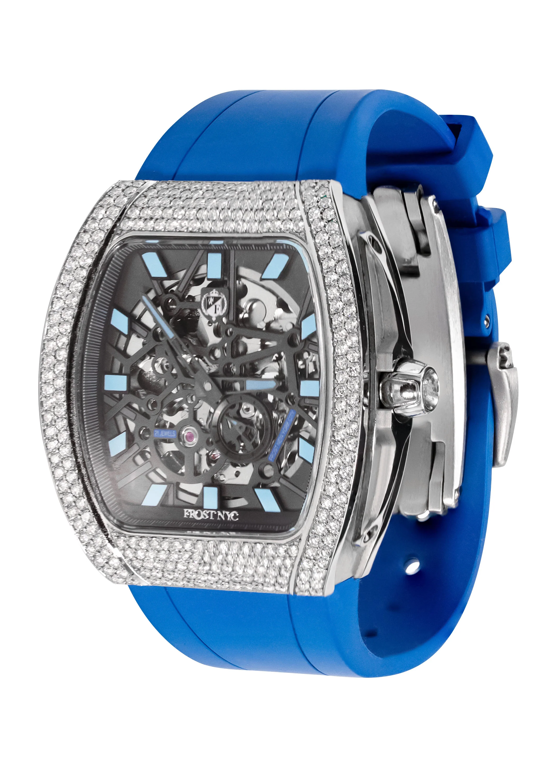 Frost NYC Mens Watch - Automatic Skeleton Stainless Steel Diamond Sport Watch | FRST-01-SS-D | Blue - Image 4