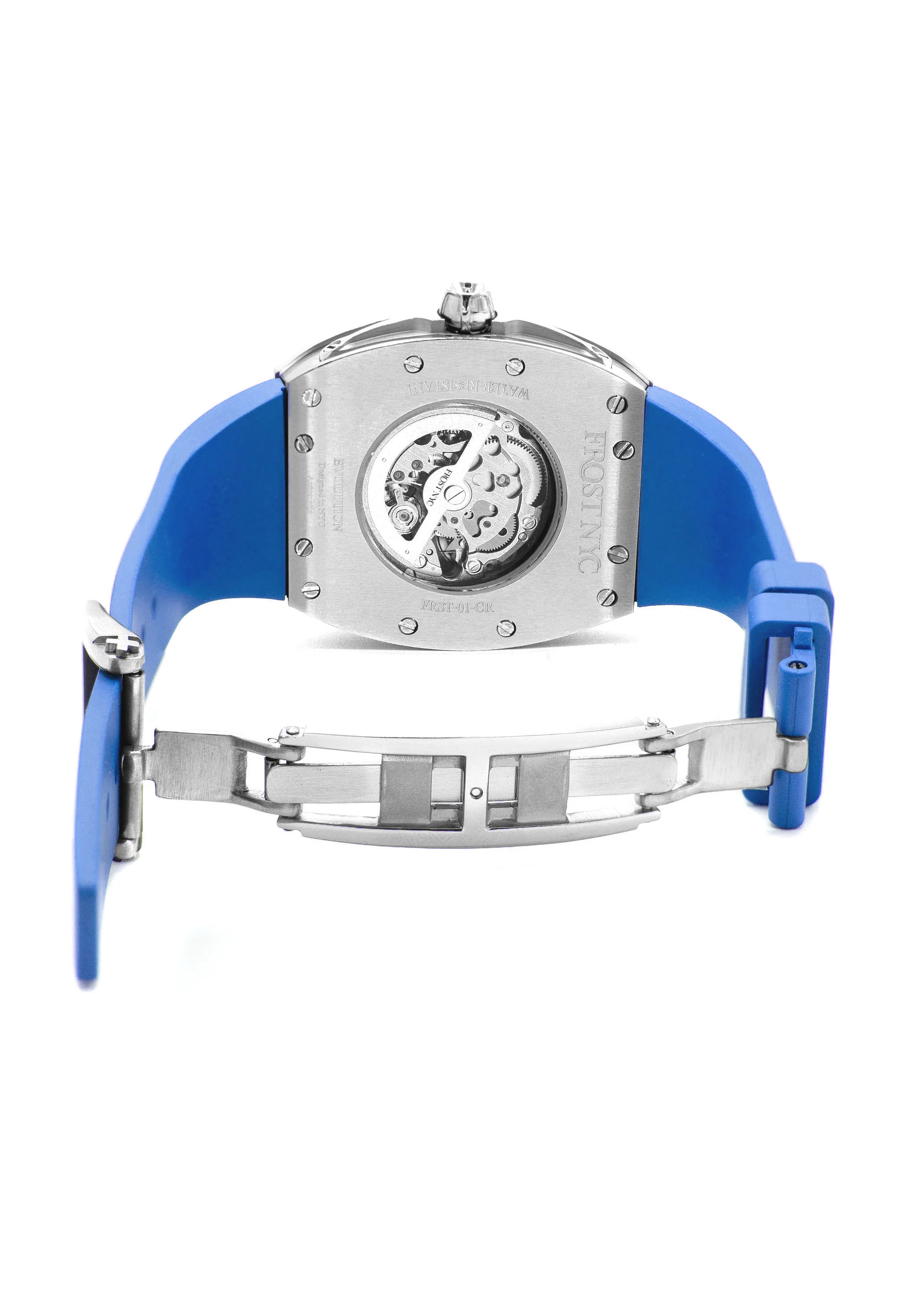 Frost NYC Mens Watch - Automatic Skeleton Stainless Steel Diamond Sport Watch | FRST-01-SS-D | Blue - Image 7