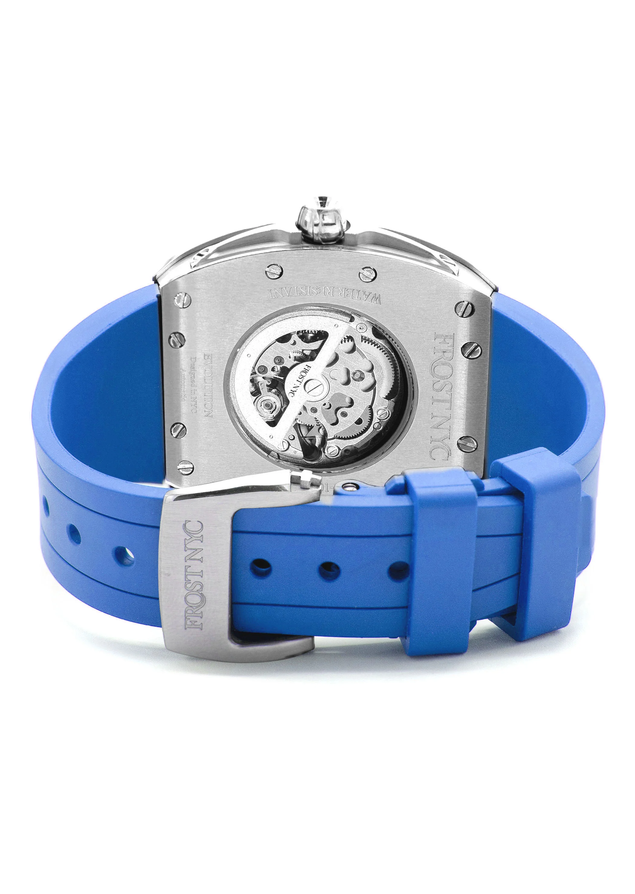 Frost NYC Mens Watch - Automatic Skeleton Stainless Steel Diamond Sport Watch | FRST-01-SS-D | Blue - Image 8