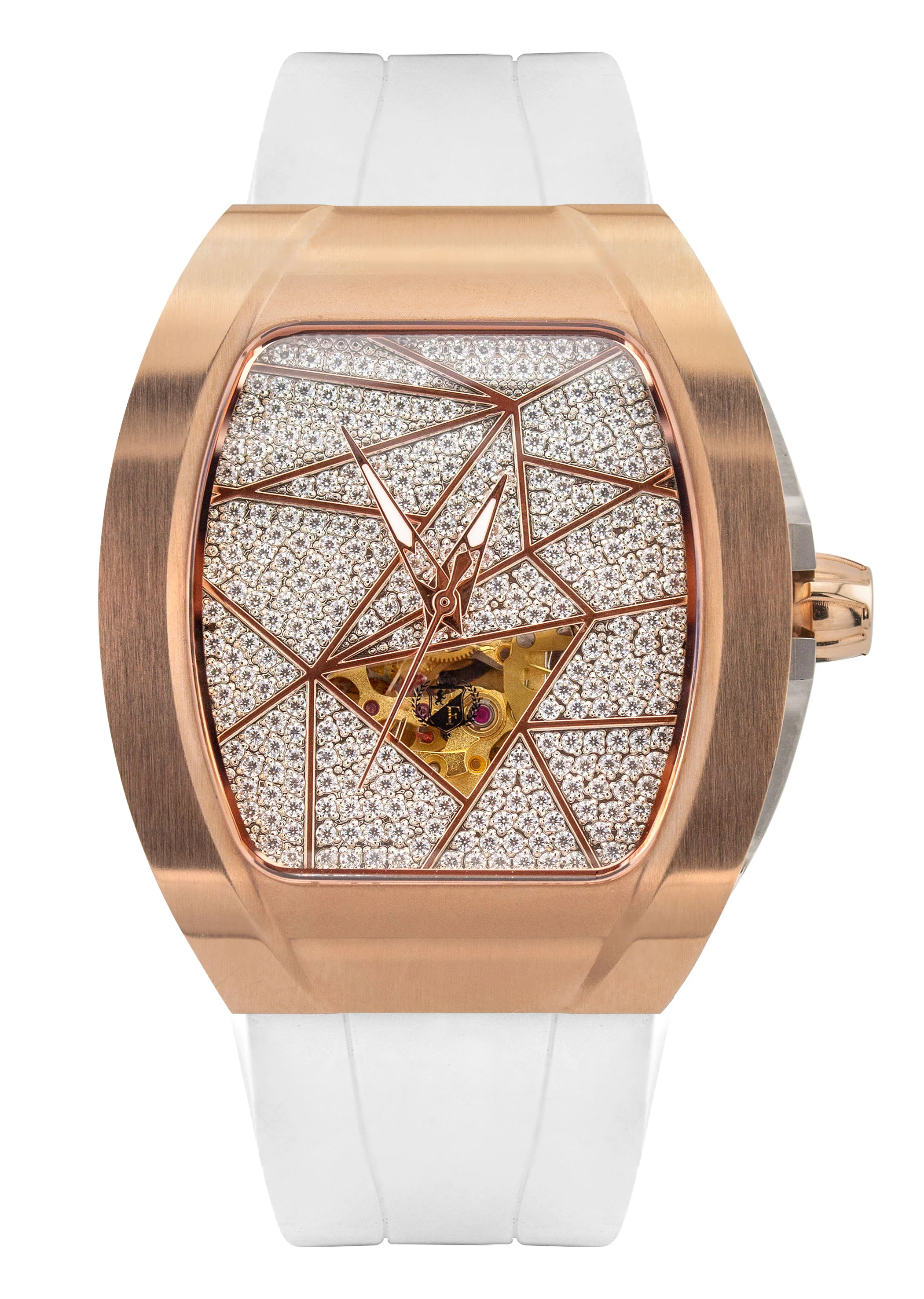 Frost NYC Diamond Evolution Women's Watch - Automatic Skeleton Rose Triangle | WFRST-01-TD-R White Band | Pre - Sale