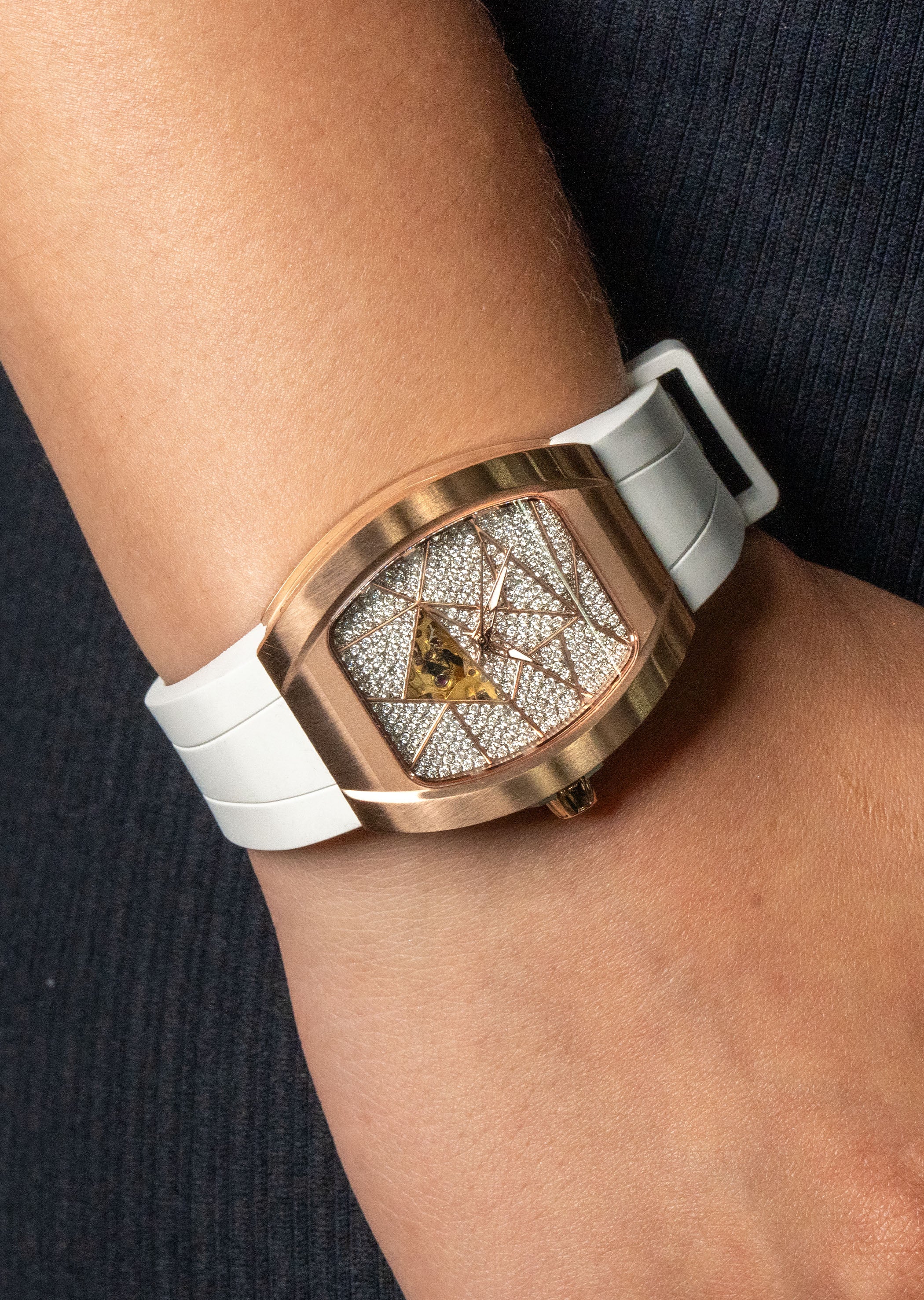 Frost NYC Diamond Evolution Women's Watch - Automatic Skeleton Rose Triangle | WFRST-01-TD-R White Band | Pre - Sale - Image 2