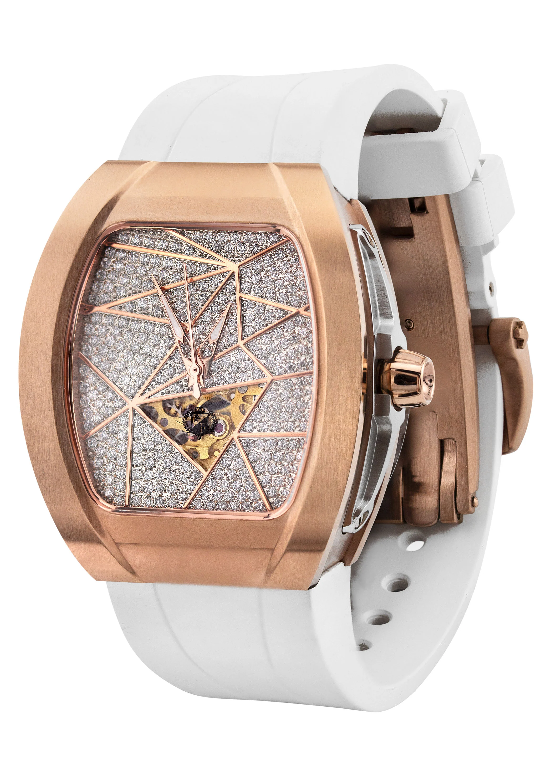 Frost NYC Diamond Evolution Women's Watch - Automatic Skeleton Rose Triangle | WFRST-01-TD-R White Band | Pre - Sale - Image 6