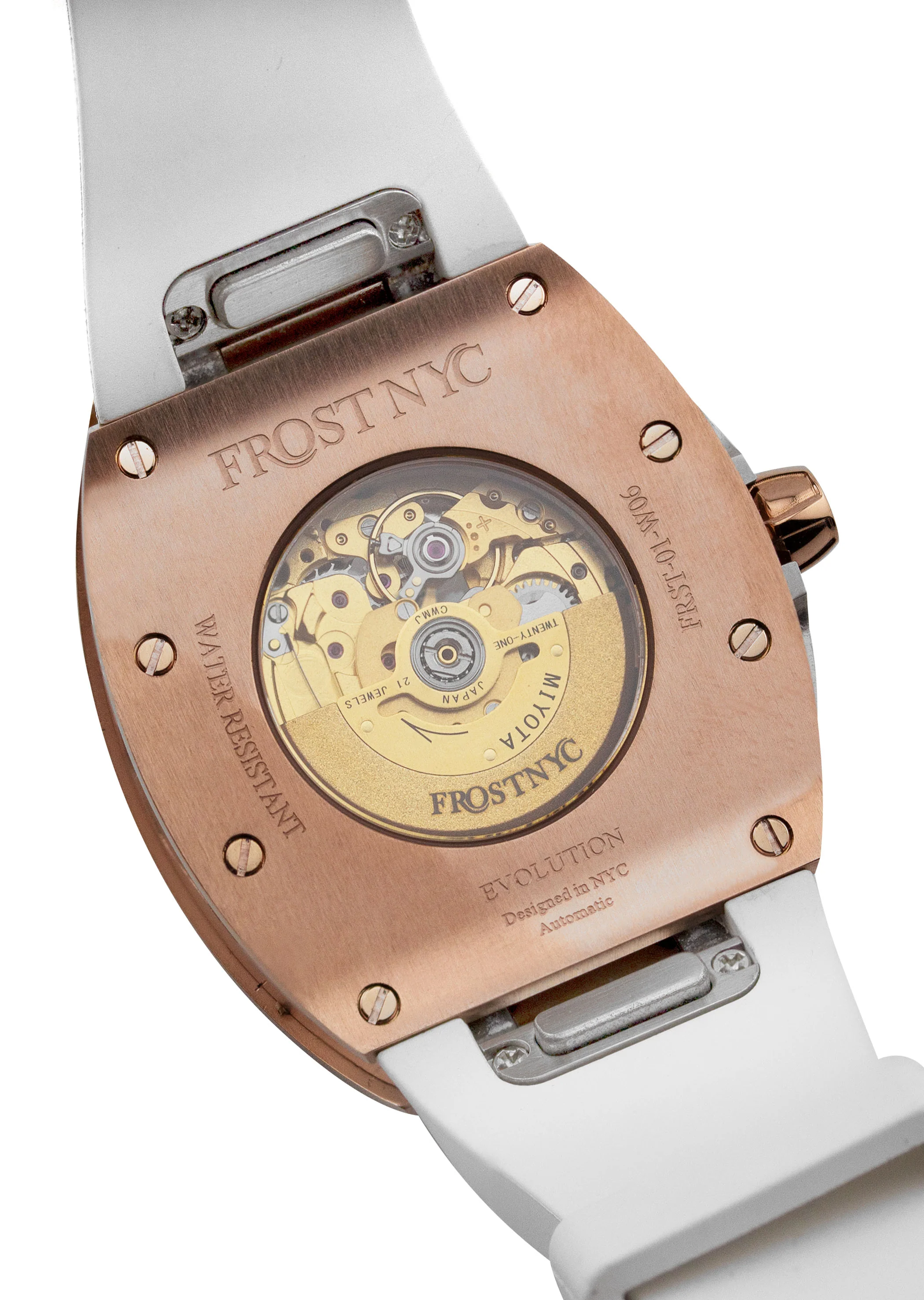Frost NYC Diamond Evolution Women's Watch - Automatic Skeleton Rose Triangle | WFRST-01-TD-R White Band | Pre - Sale - Image 8