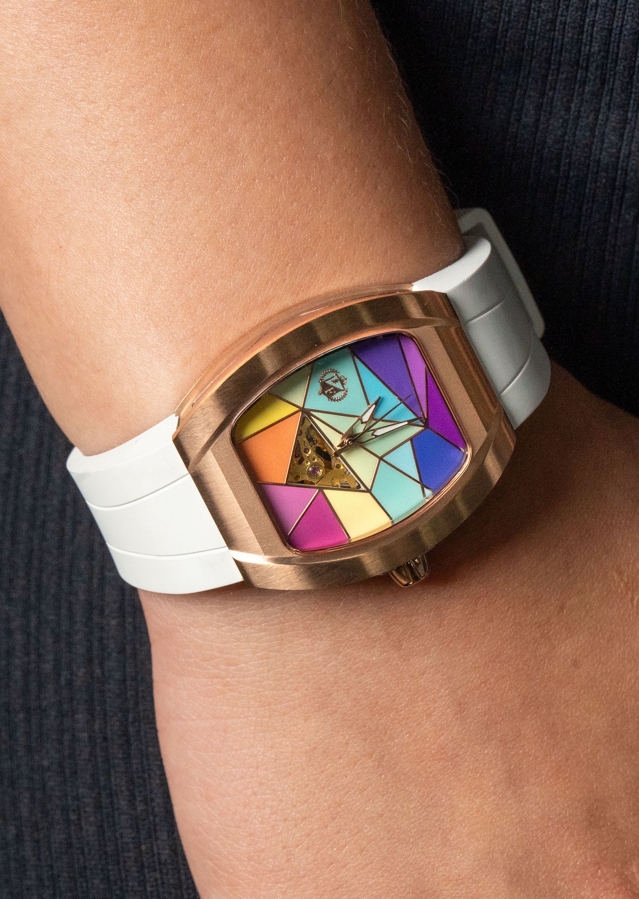 Frost NYC Evolution Women's Watch - Automatic Skeleton Rainbow Rose Triangle | WFRST-01-TD-R White Band | Pre - Sale - Image 2