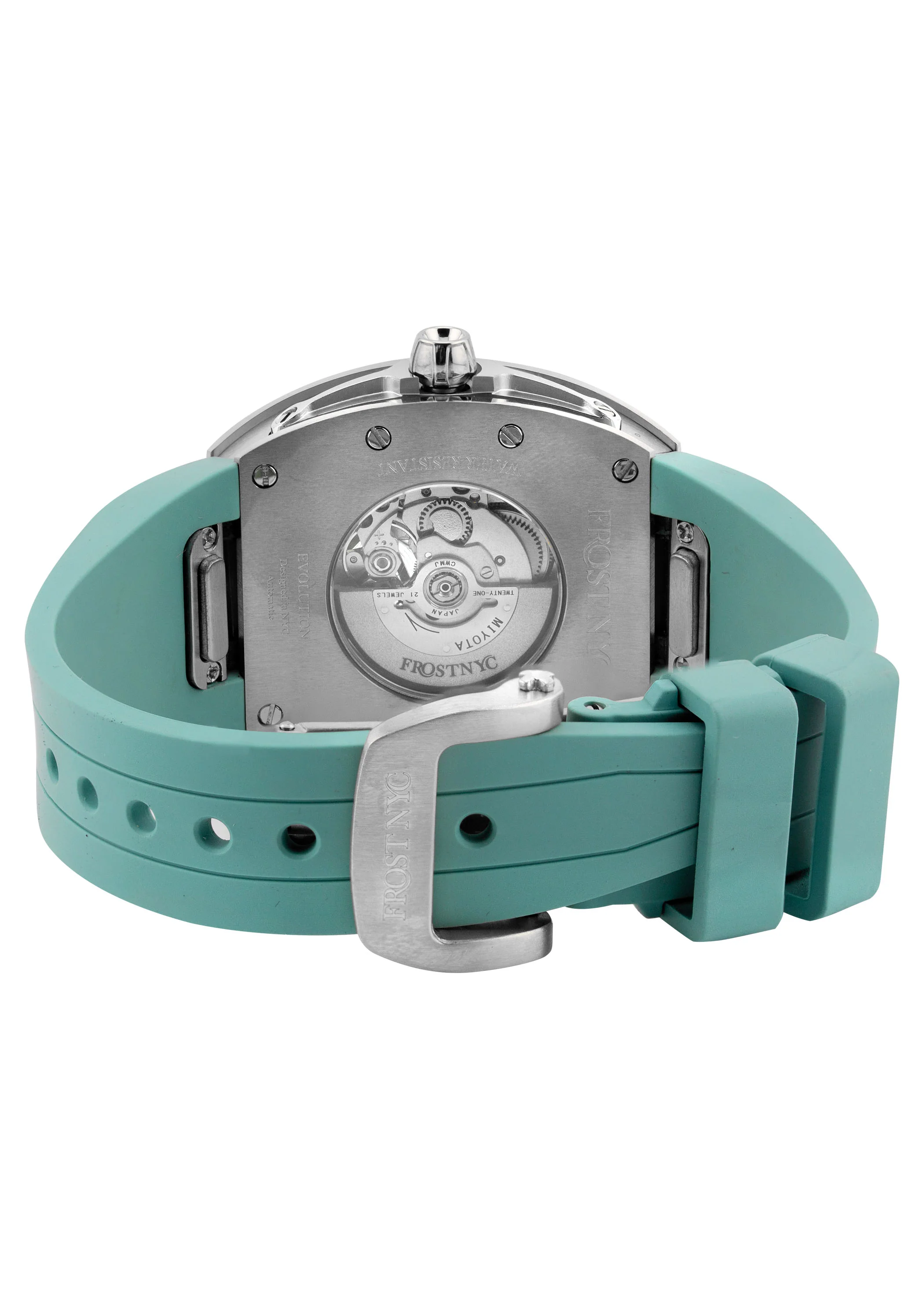 Frost NYC Evolution Women's Watch - Automatic Skeleton Steel Caged Heart | WFRST-01-H-S Turquoise Band | Pre - Sale - Image 10