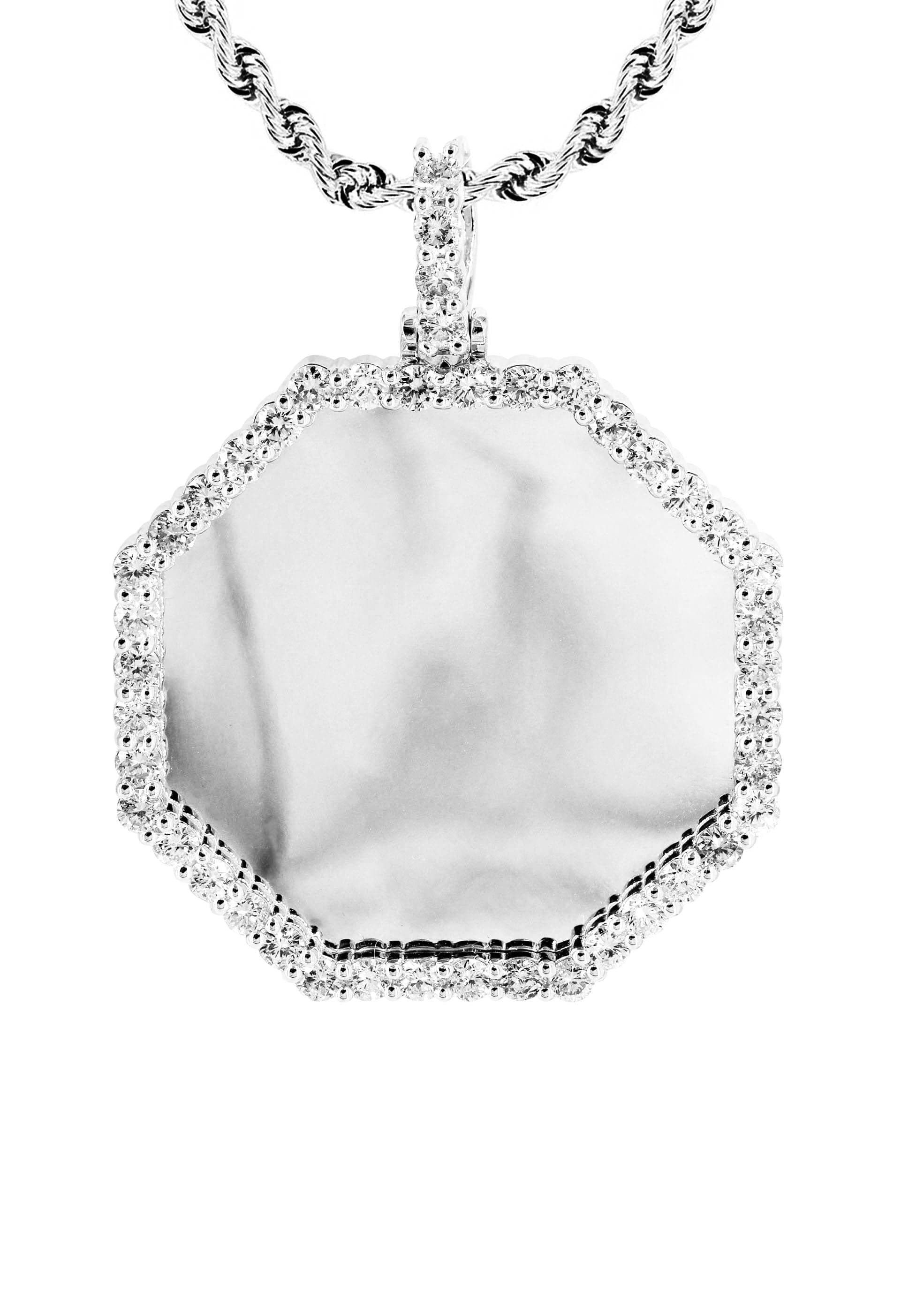 Full Diamond 10K White Gold Medium Octagon Picture Pendant Necklace | 2.23 Carats | Appx. 20 Grams - Image 3