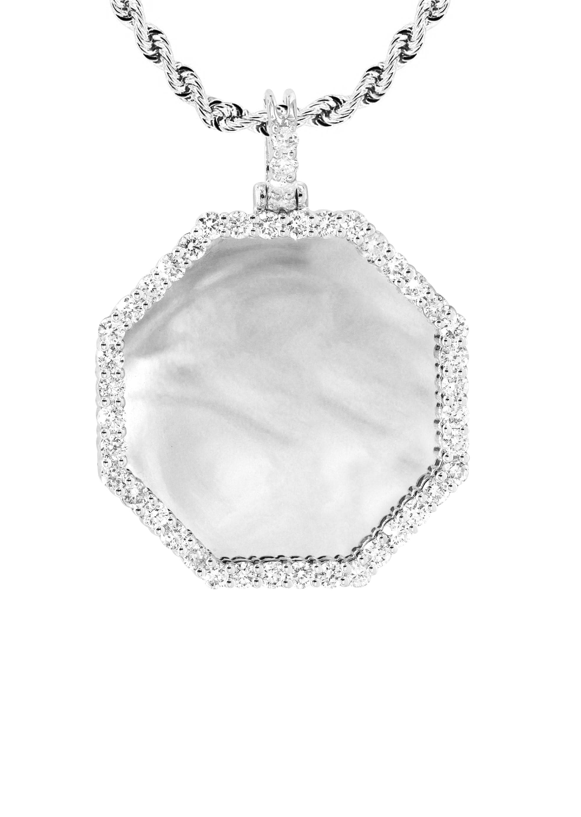 Full Diamond 10K White Gold Small Octagon Picture Pendant Necklace | 1.51 Carats | Appx. 17 Grams - Image 4