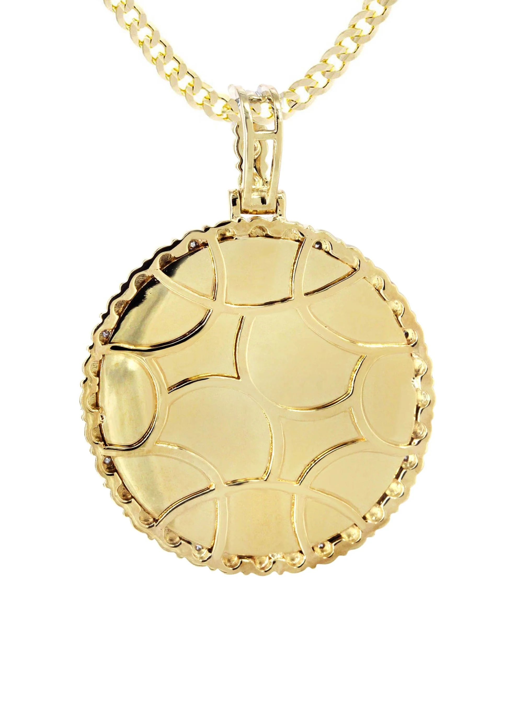 Full Diamond 10K Yellow Gold Medium Round Picture Pendant Necklace | 1.88 Carats | Appx. 19 Grams - Image 4