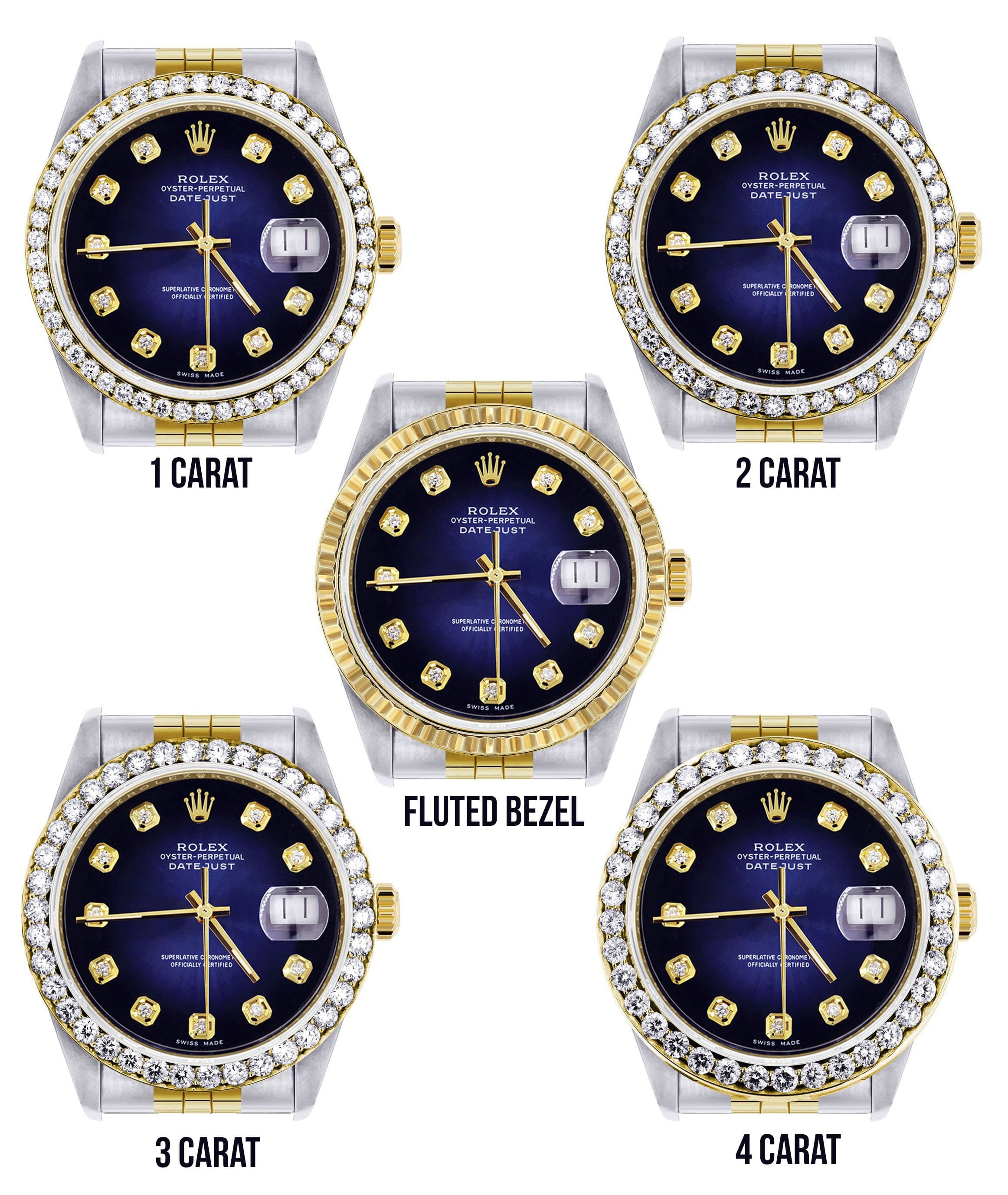 Diamond Gold Rolex Watch For Men 16233 | 36Mm | Blue Dial | Jubilee Band - Image 3