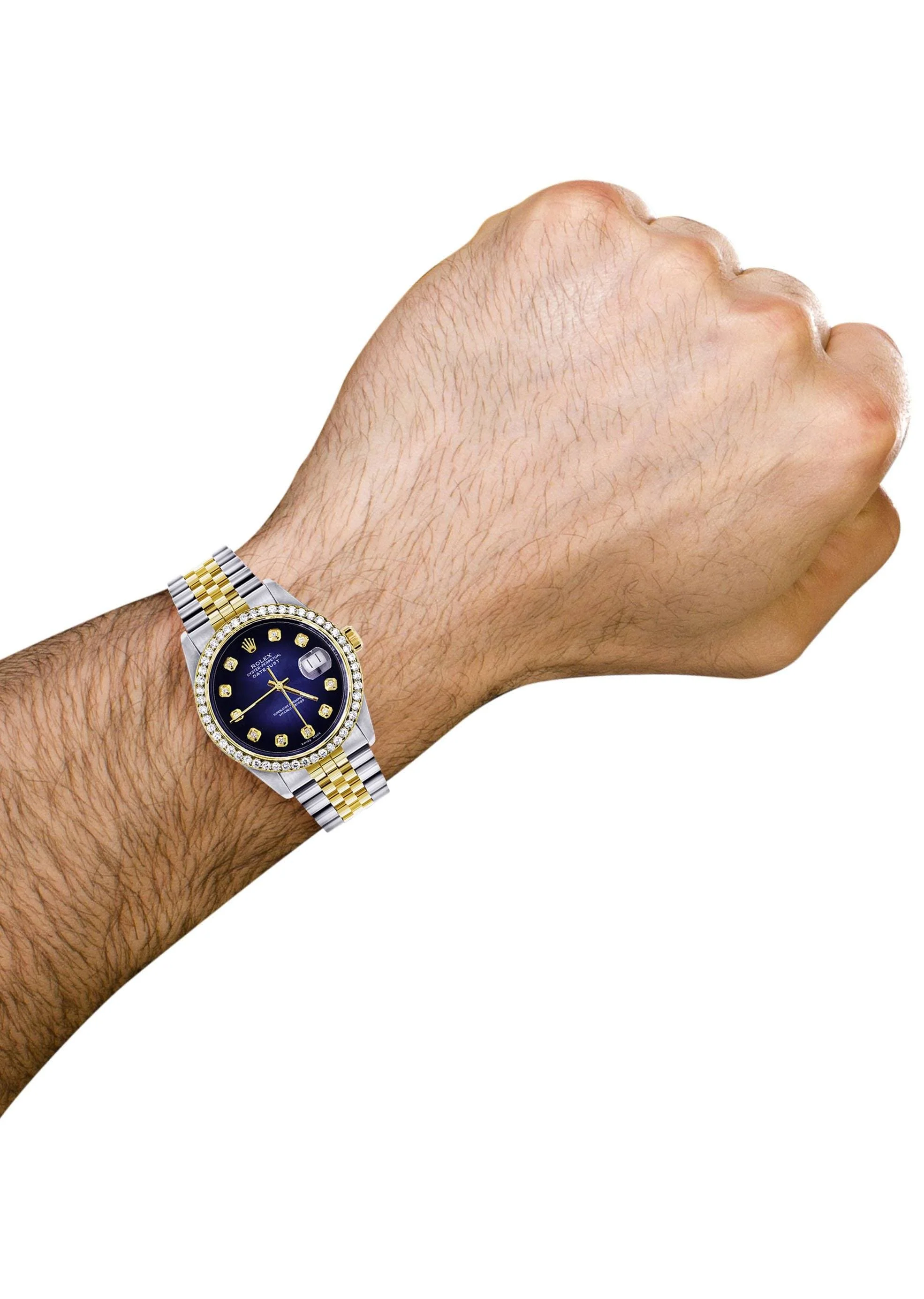 Diamond Gold Rolex Watch For Men 16233 | 36Mm | Blue Dial | Jubilee Band - Image 4