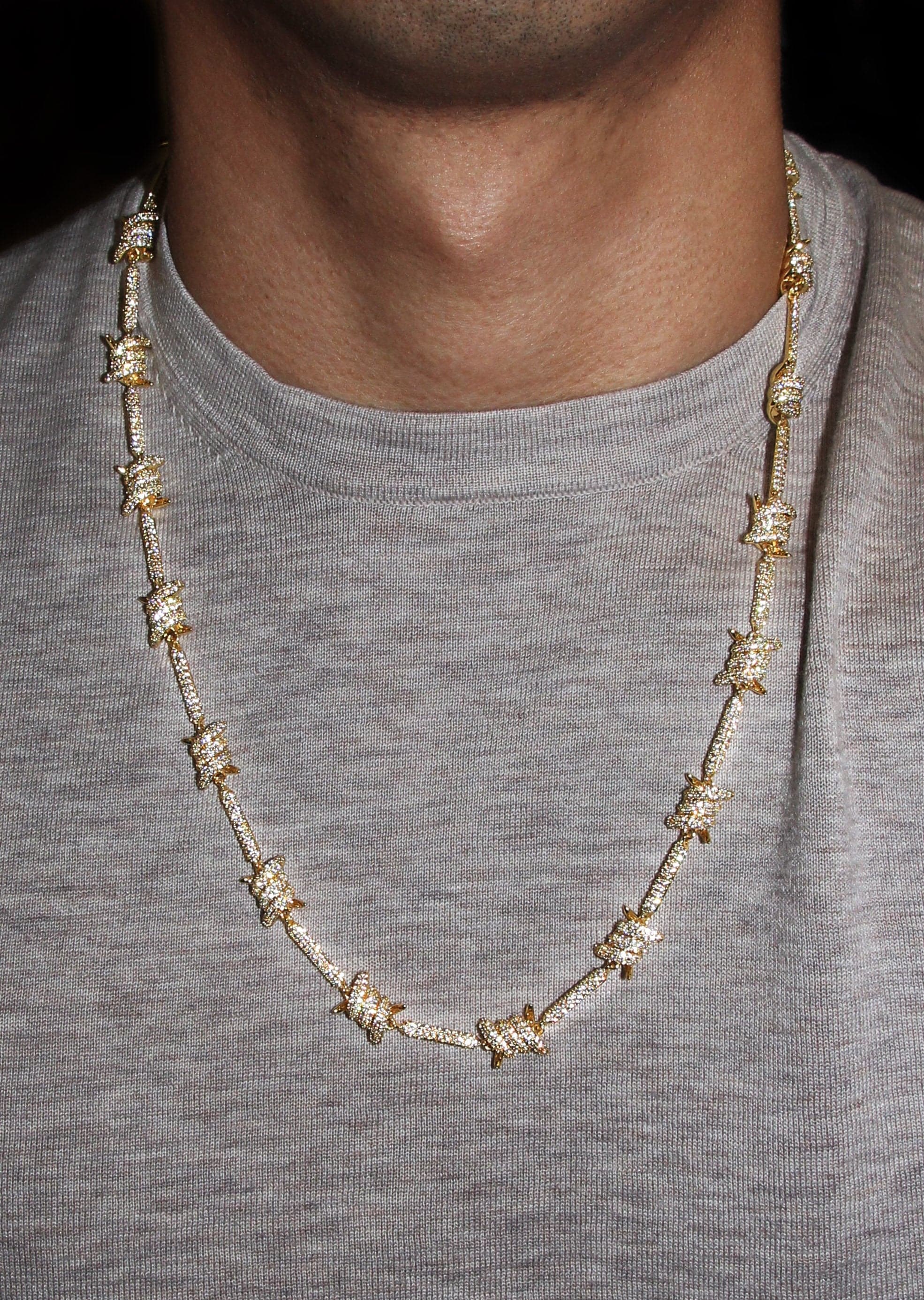 Gold Plated Iced Out Barbed Wire Chain - Image 5