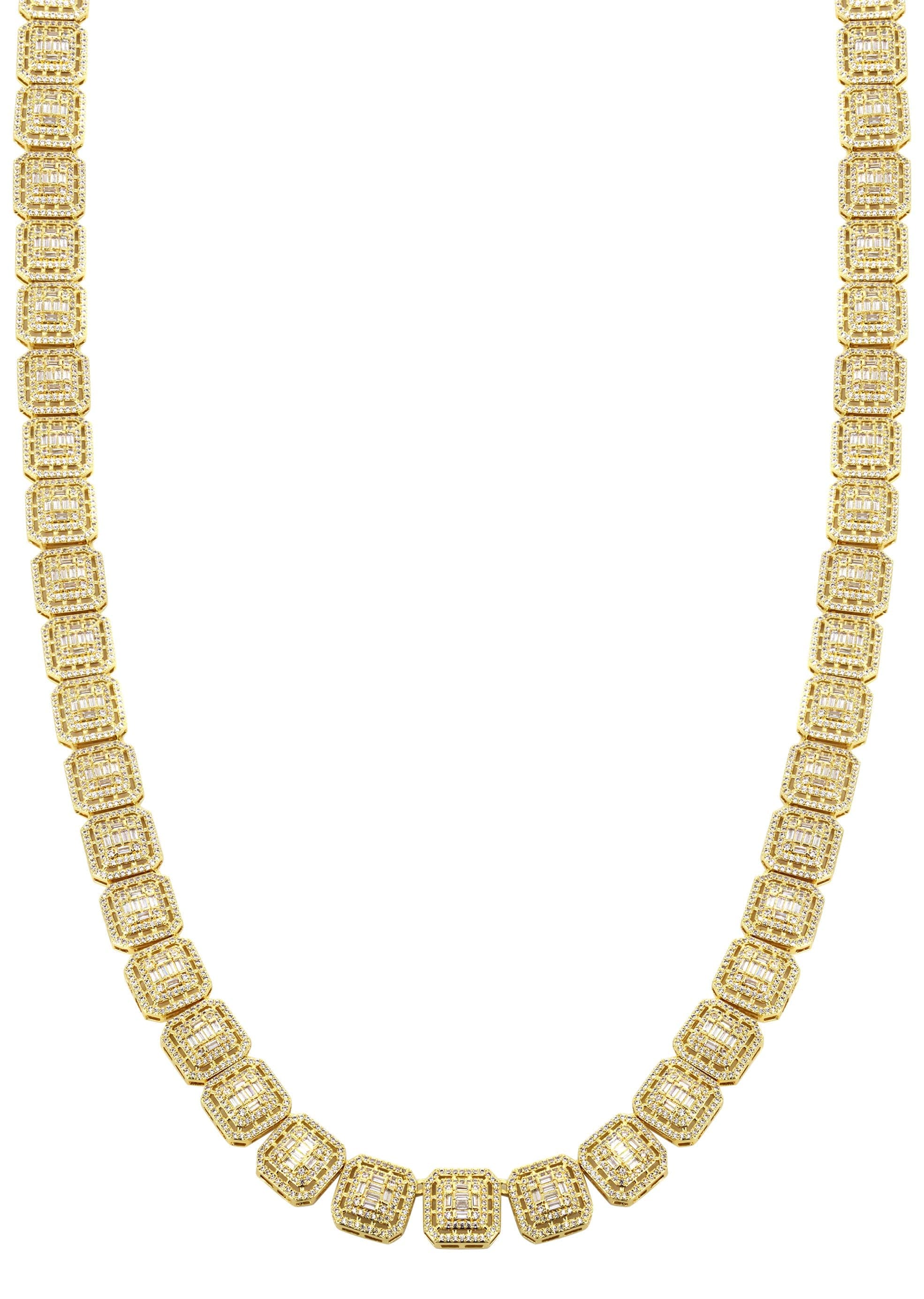Gold Plated Iced Out Square Cluster Tennis Chain - Image 2