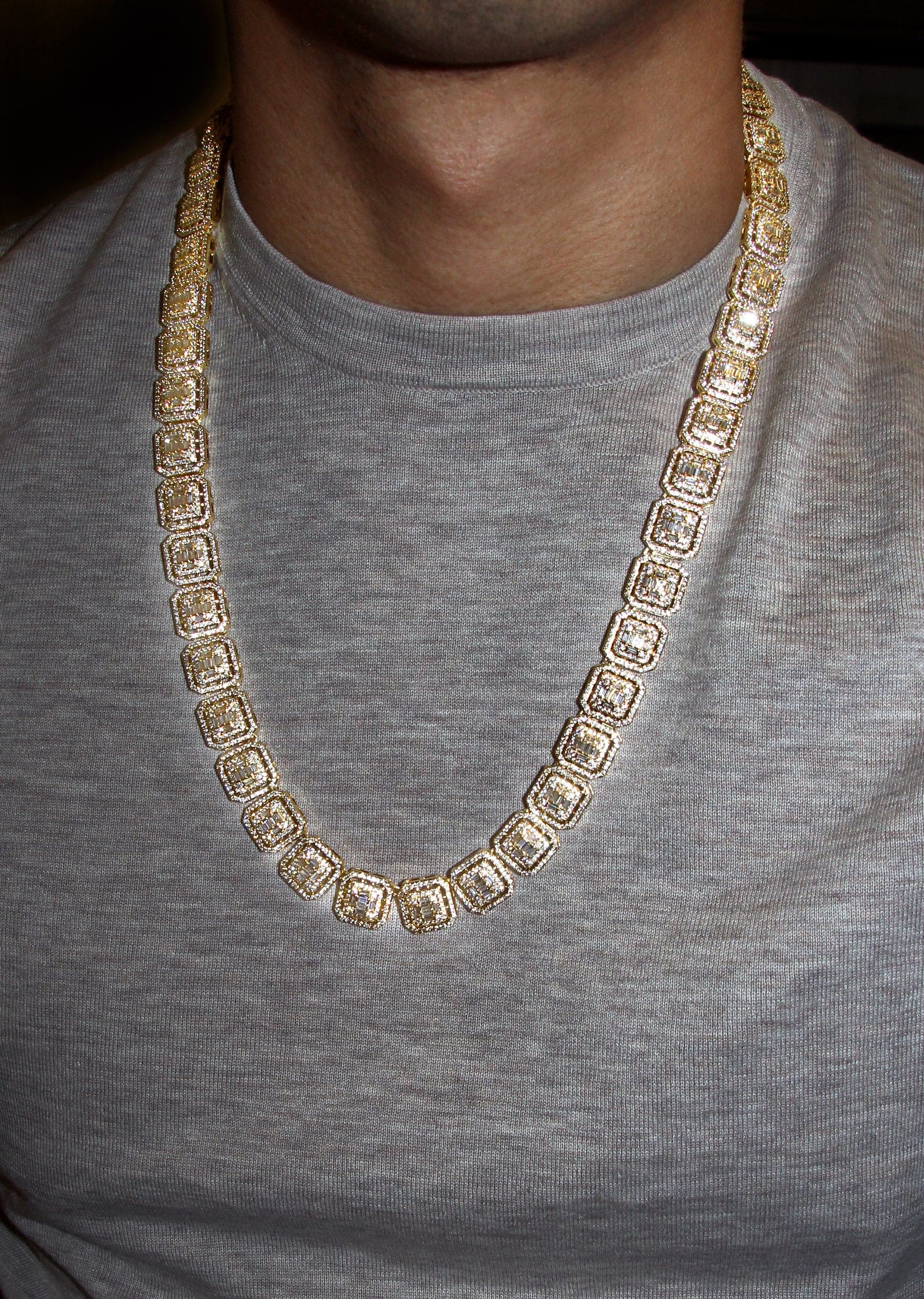 Gold Plated Iced Out Square Cluster Tennis Chain - Image 5