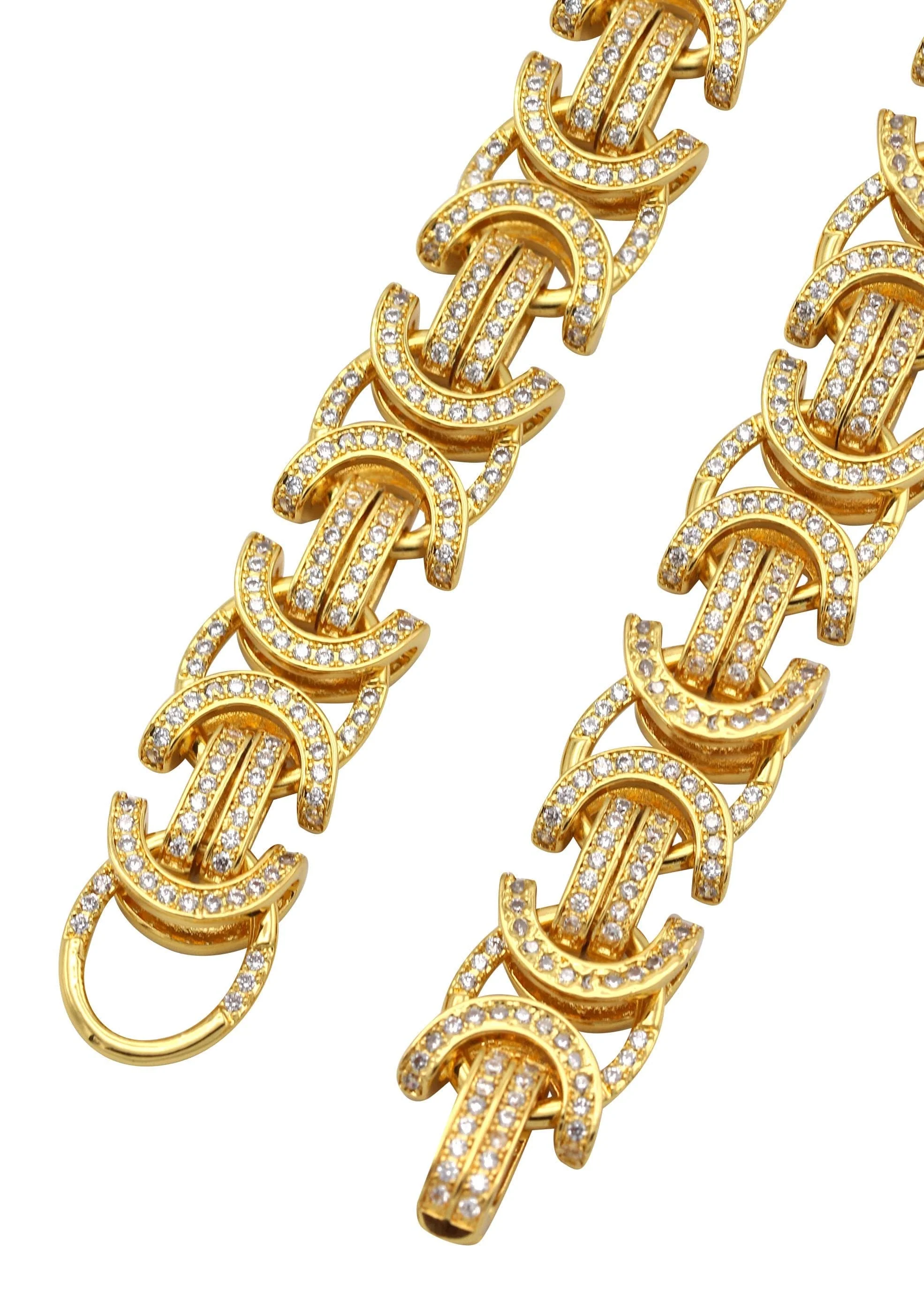 Gold Plated Iced Out Mens Byzantine Chain - Image 4