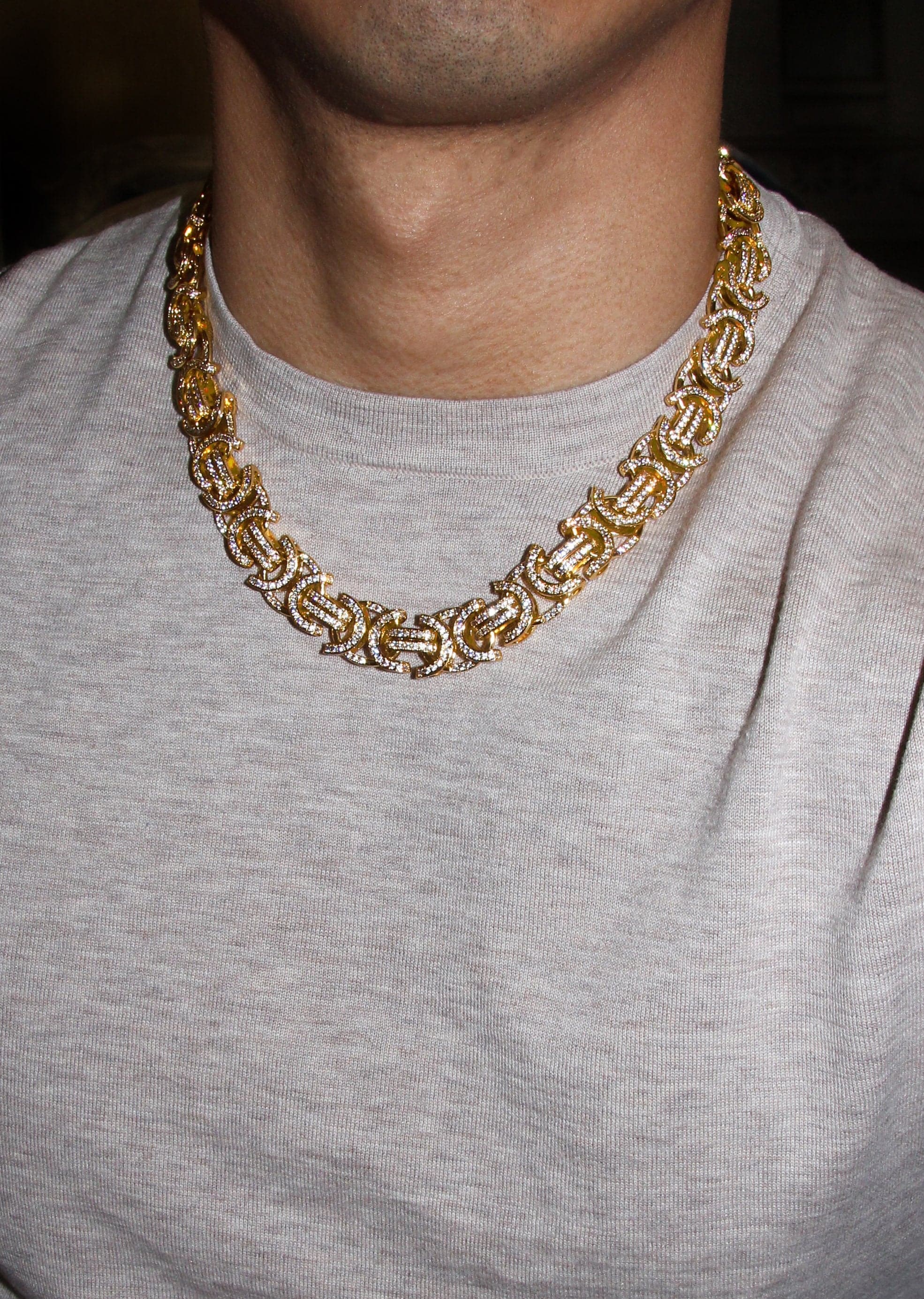 Gold Plated Iced Out Mens Byzantine Chain - Image 5