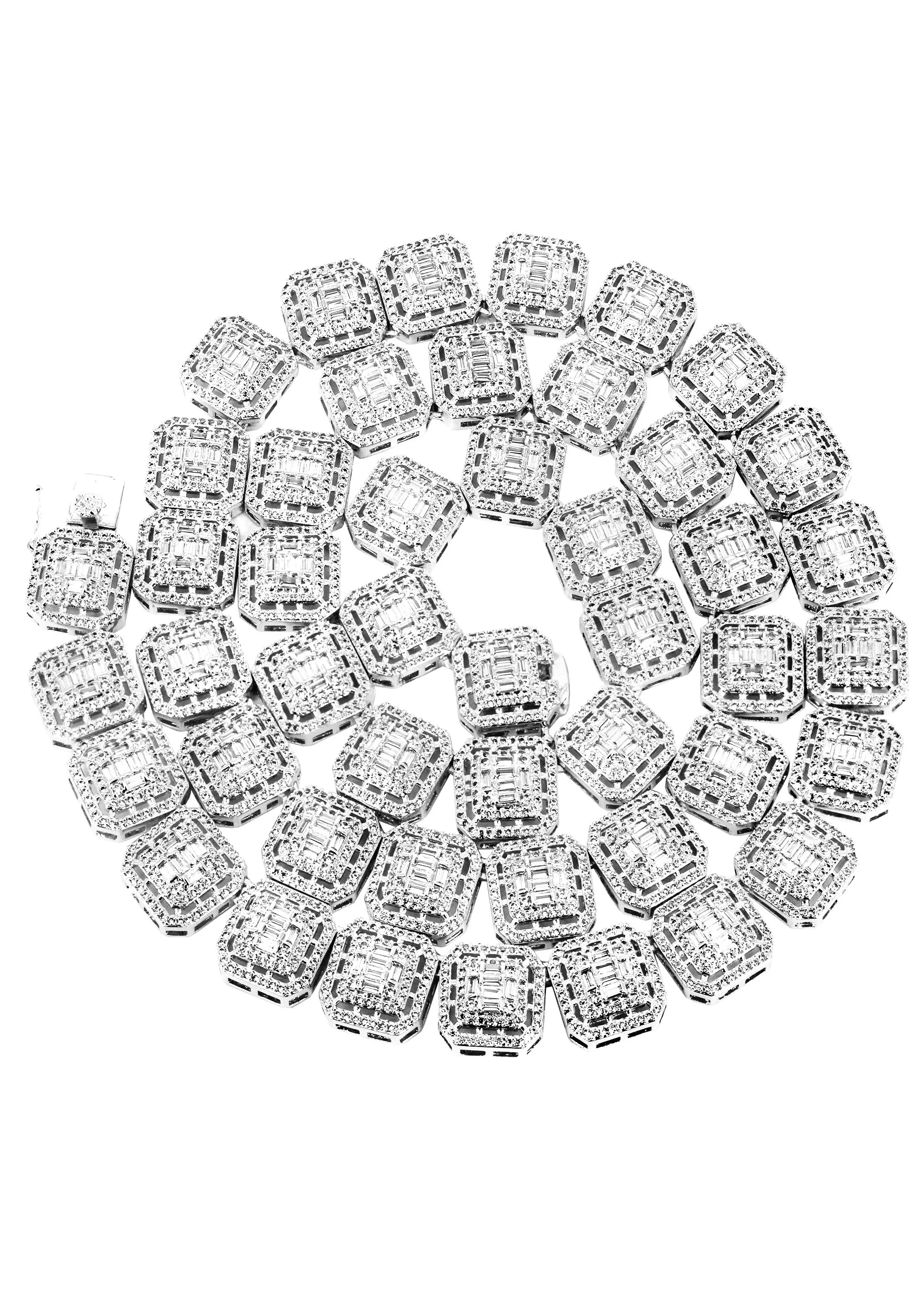 White Gold Plated Iced Out Square Cluster Tennis Chain - Image 4