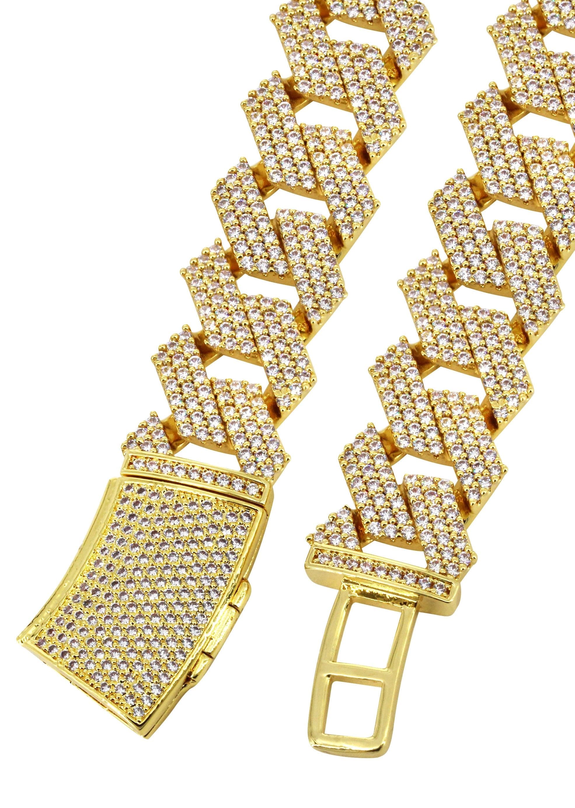 Iced Out Gold Plated Mens Prong Set Cuban Link Chain - Image 3