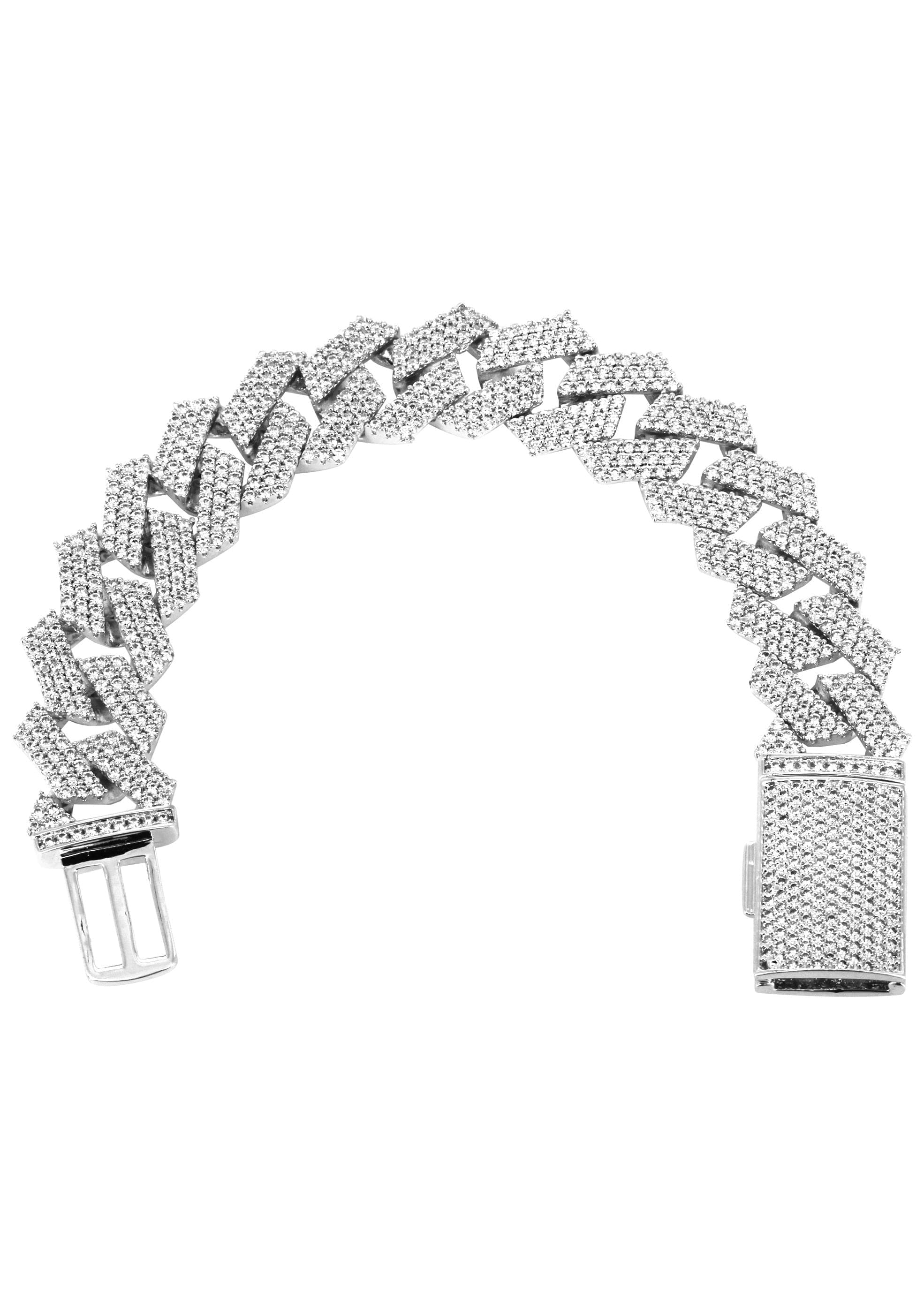 Iced Out White Gold Plated Mens Prong Set Cuban Link Bracelet - Image 2