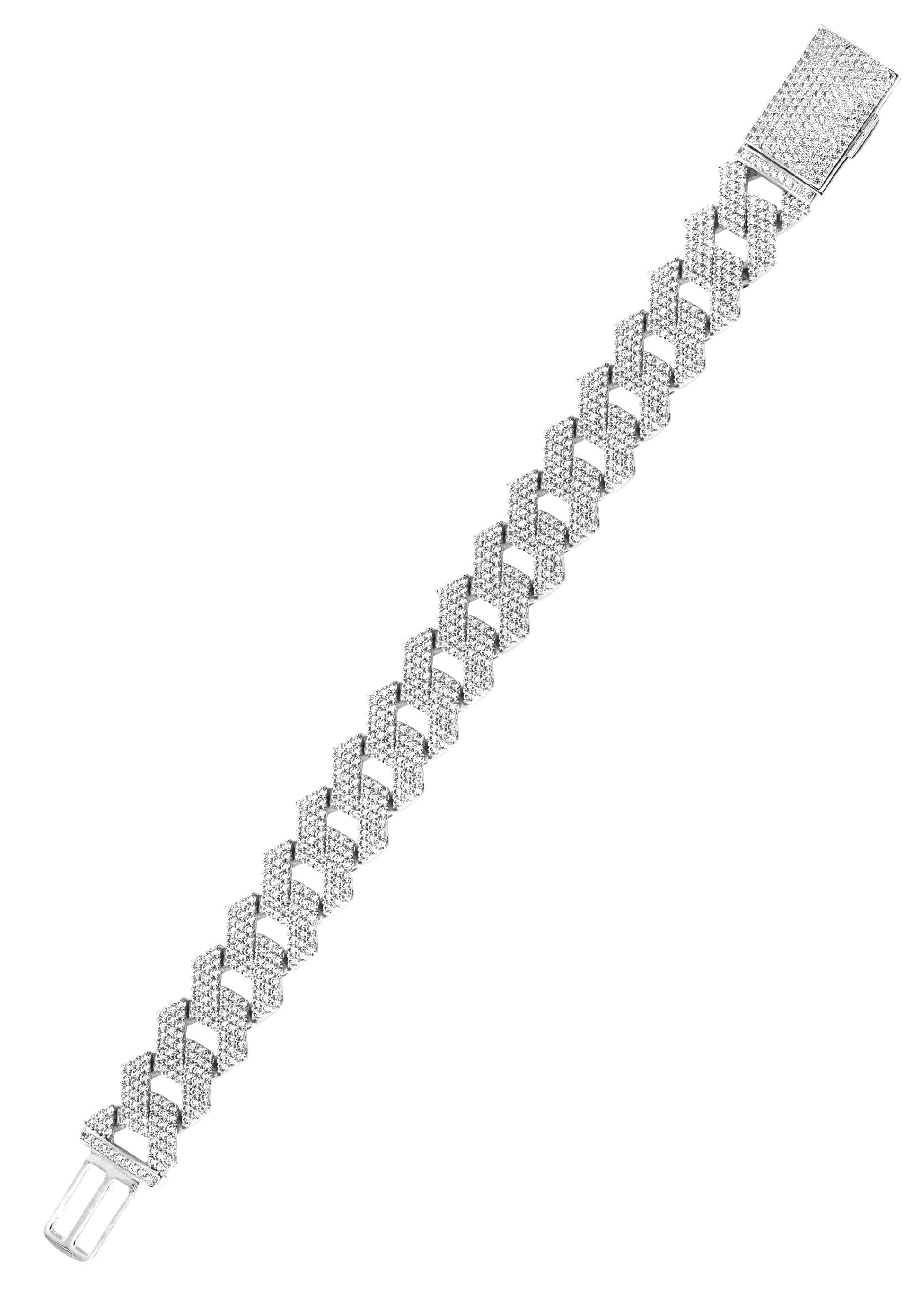 Iced Out White Gold Plated Mens Prong Set Cuban Link Bracelet - Image 3