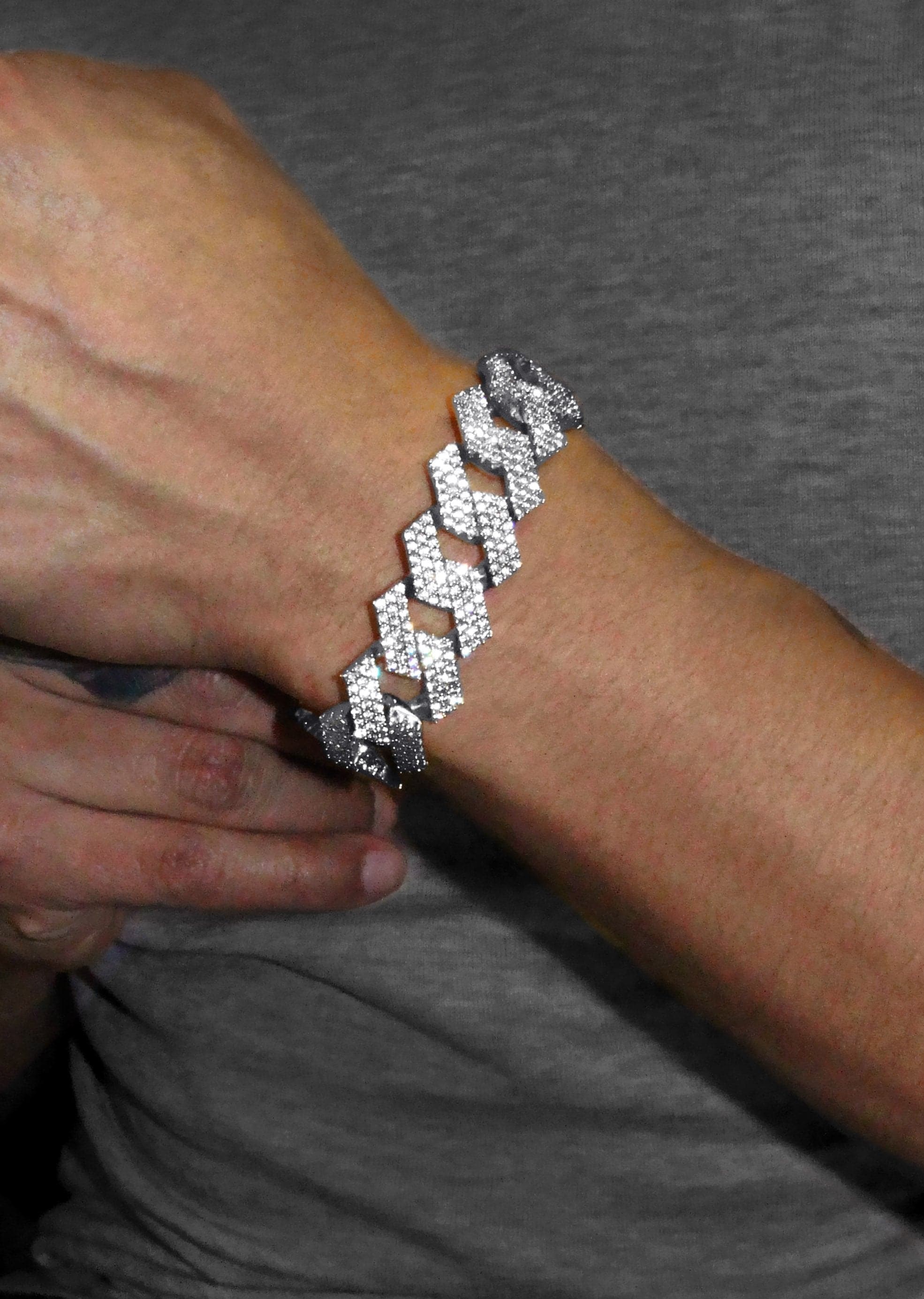 Iced Out White Gold Plated Mens Prong Set Cuban Link Bracelet - Image 4