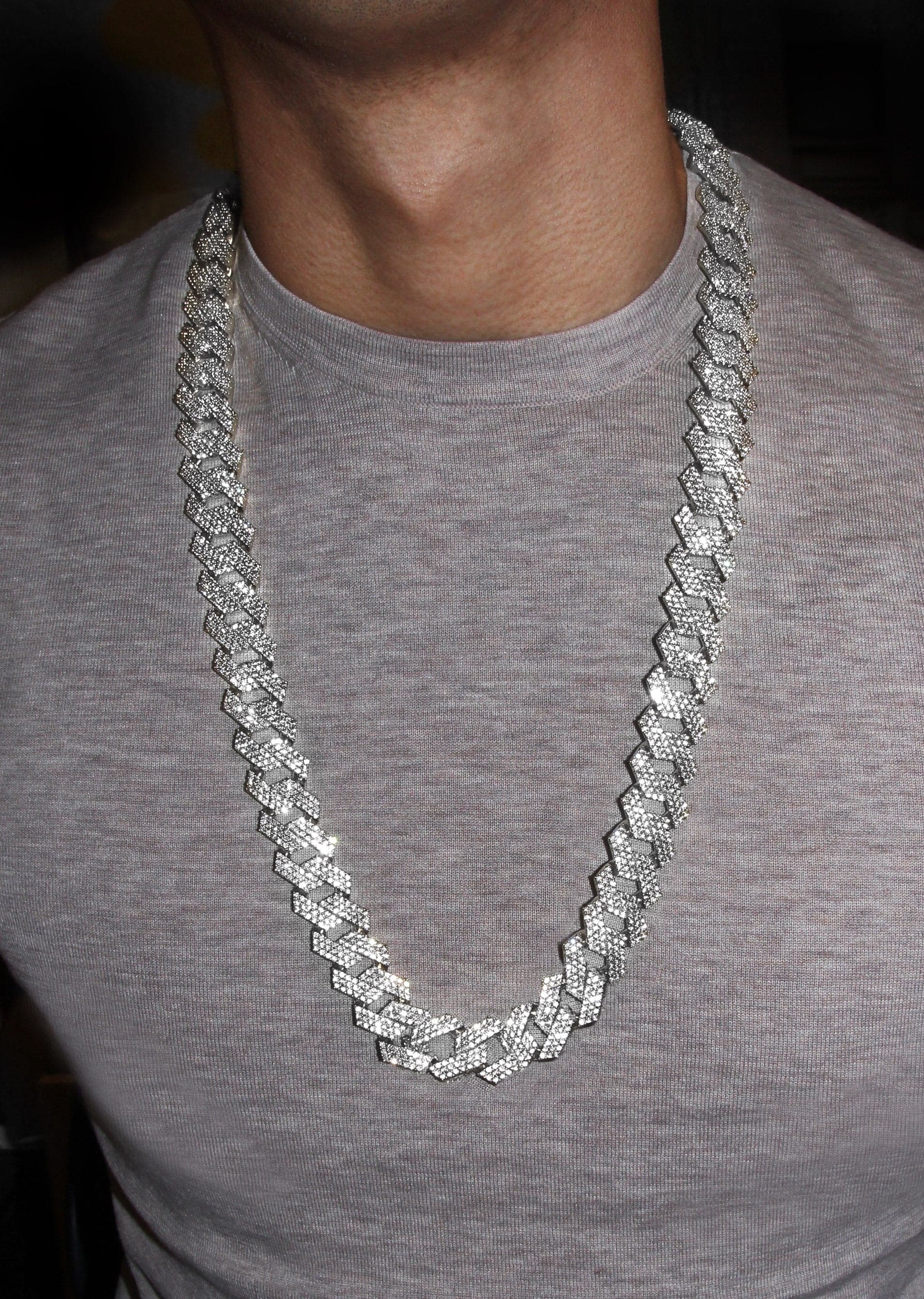 Iced Out White Gold Plated Mens Prong Set Cuban Link Chain - Image 5