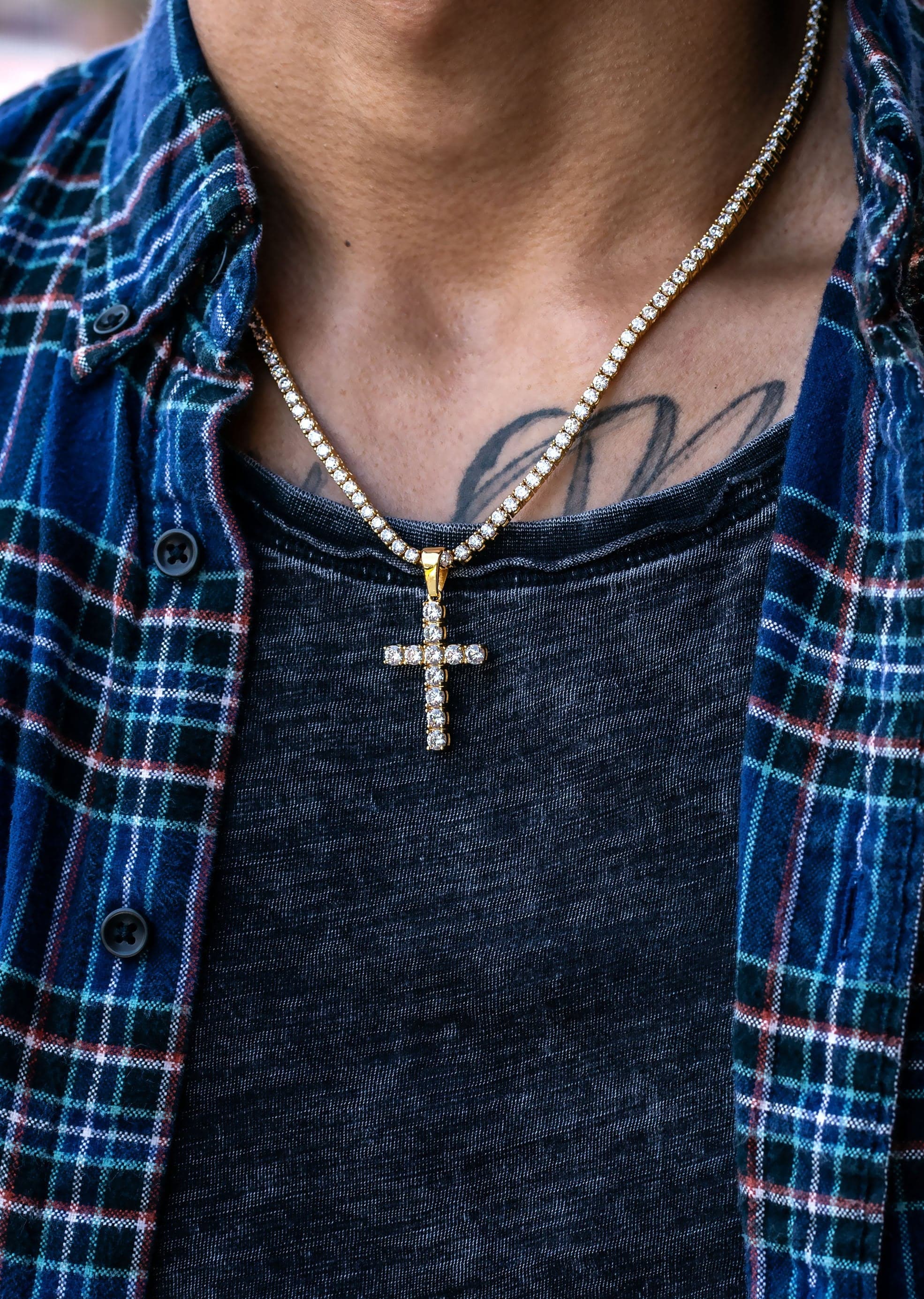 Gold Plated Iced Out Cross & Tennis Chain ( 3 MM ) - Image 3