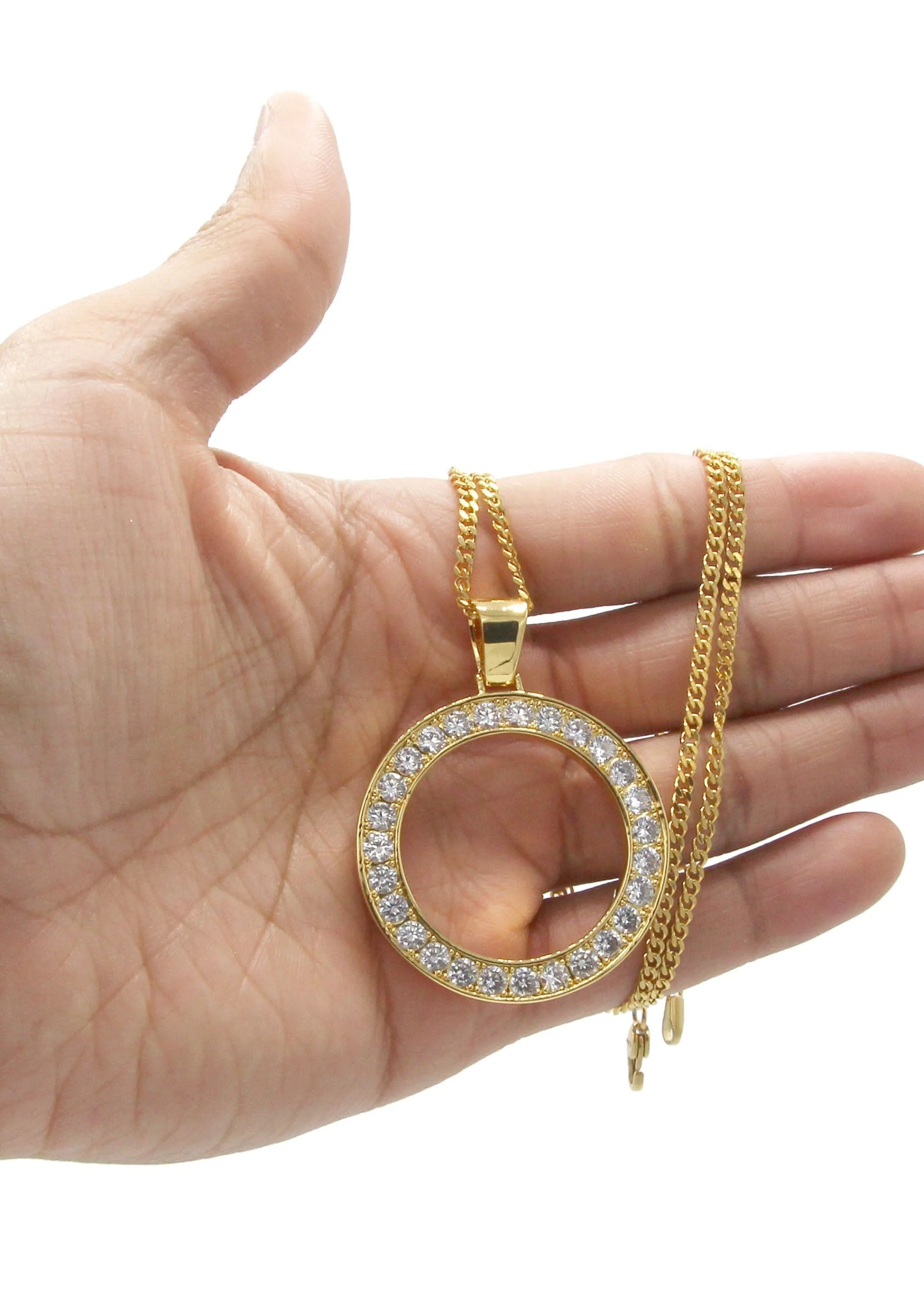Mens Gold Plated Cuban Link Chain & Circle Pendant | Appx. 25 Grams - Image 5