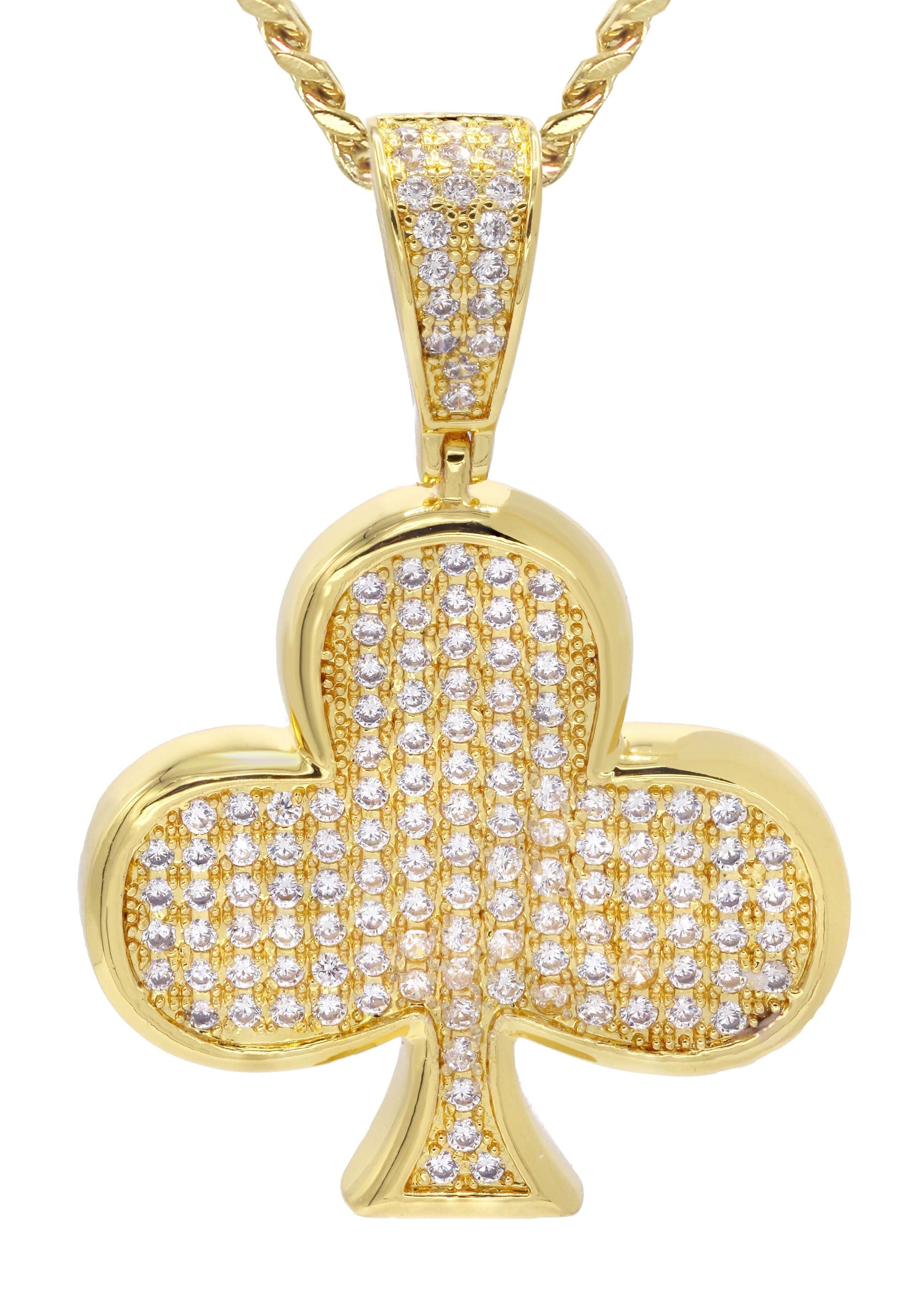 Mens Gold Plated Cuban Link Chain & Clover Pendant | Appx. 18.8 Grams - Image 2