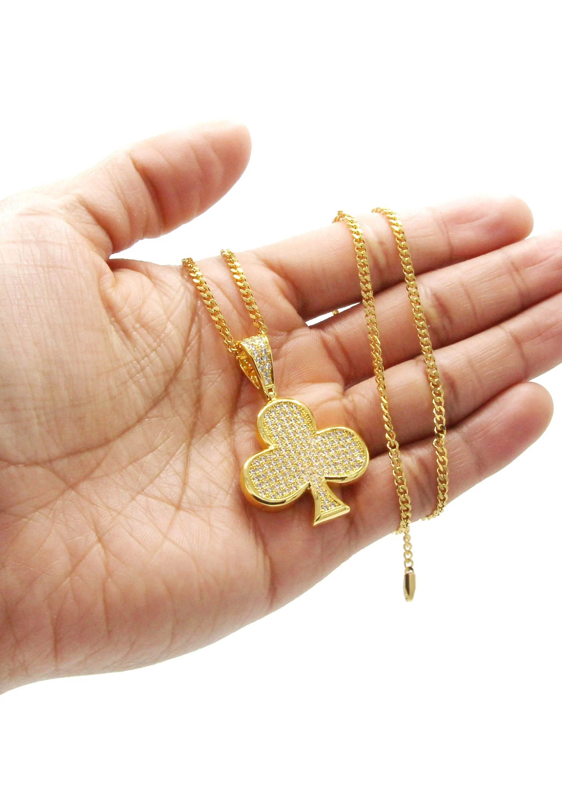Mens Gold Plated Cuban Link Chain & Clover Pendant | Appx. 18.8 Grams - Image 5