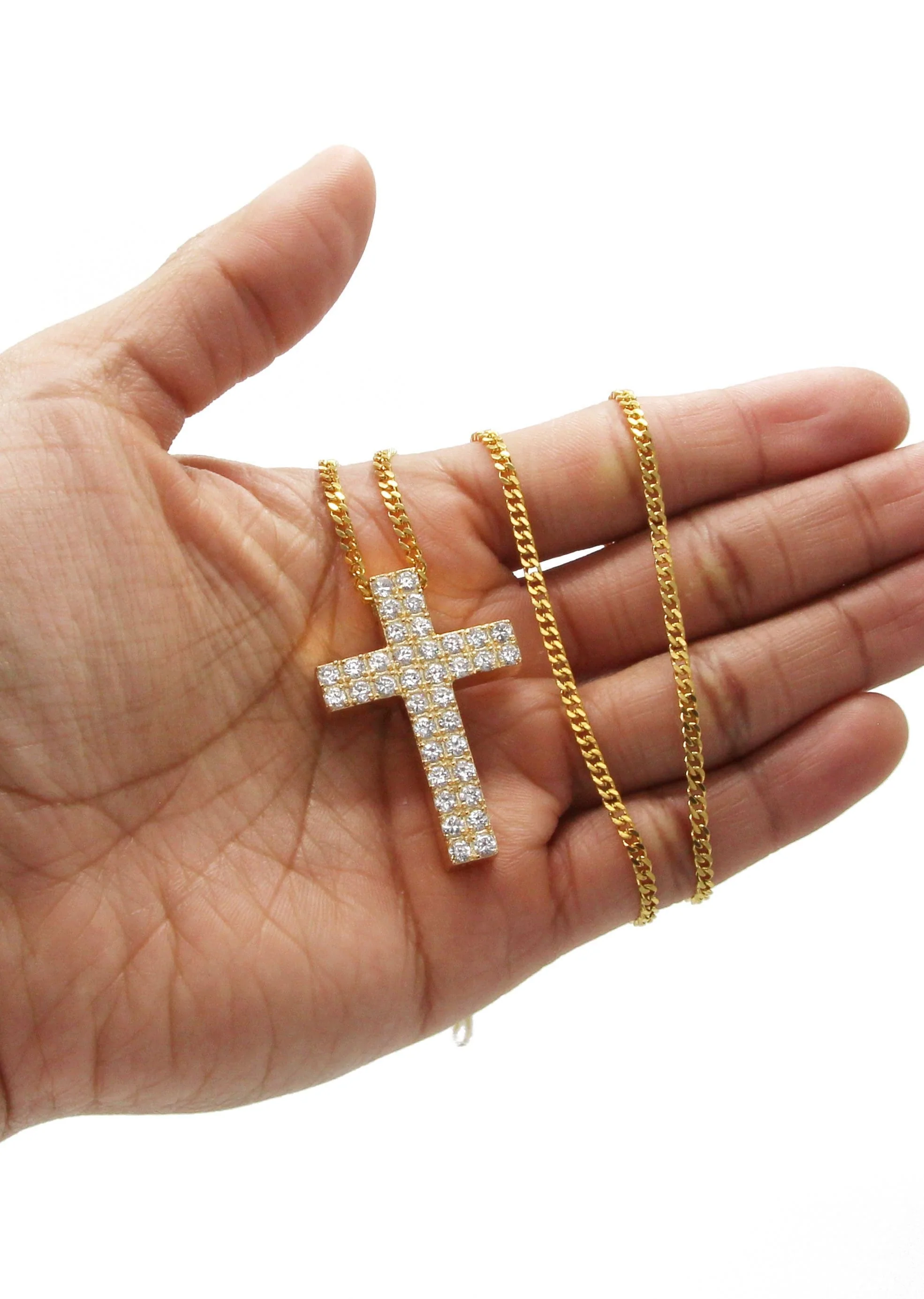 Mens Gold Plated Cuban Link Chain & Cross Pendant | Appx. 20 Grams - Image 6
