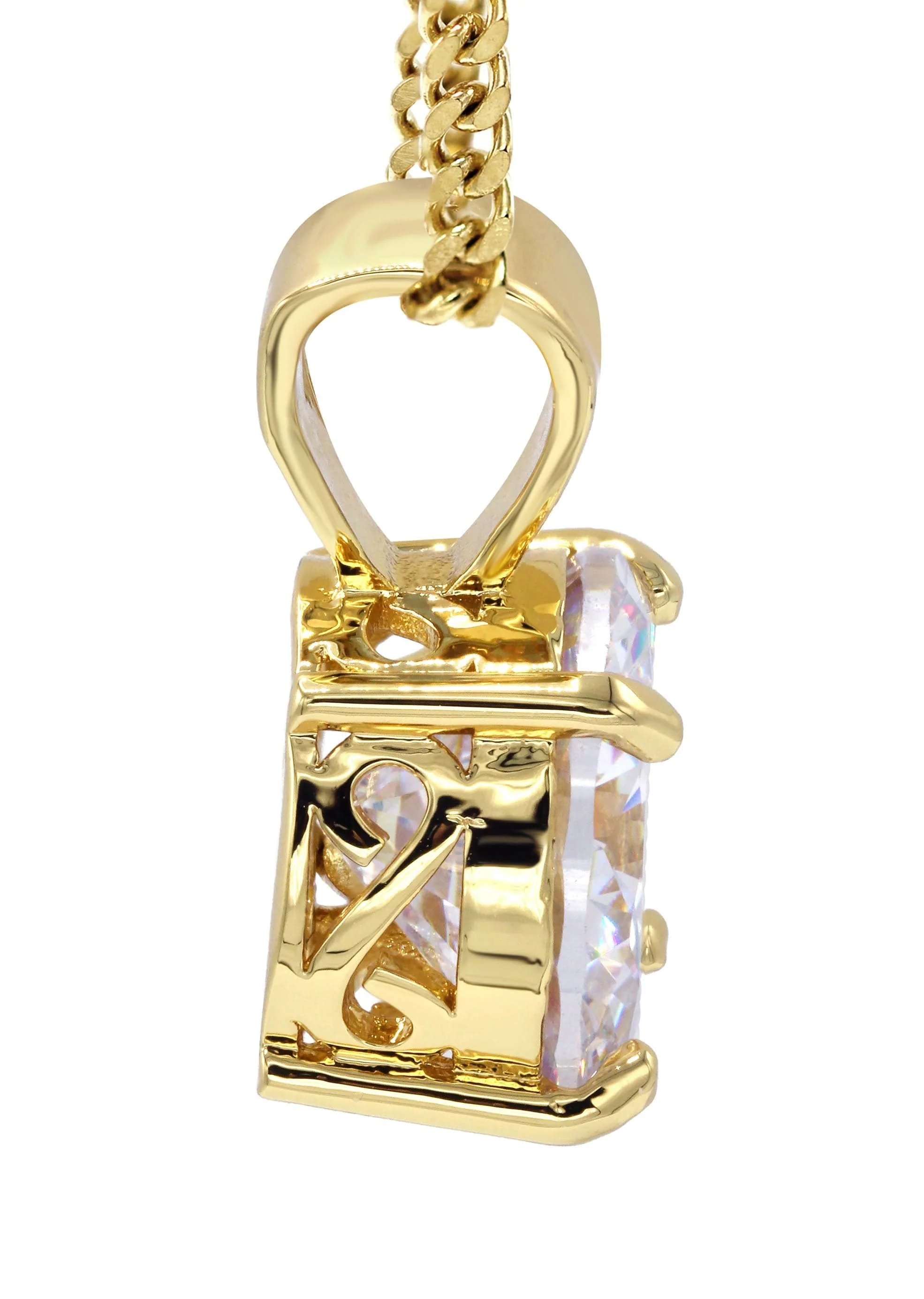 Mens Gold Plated Cuban Link Chain & Cubic Zirconia Pendant | Appx. 16.3 Grams - Image 4