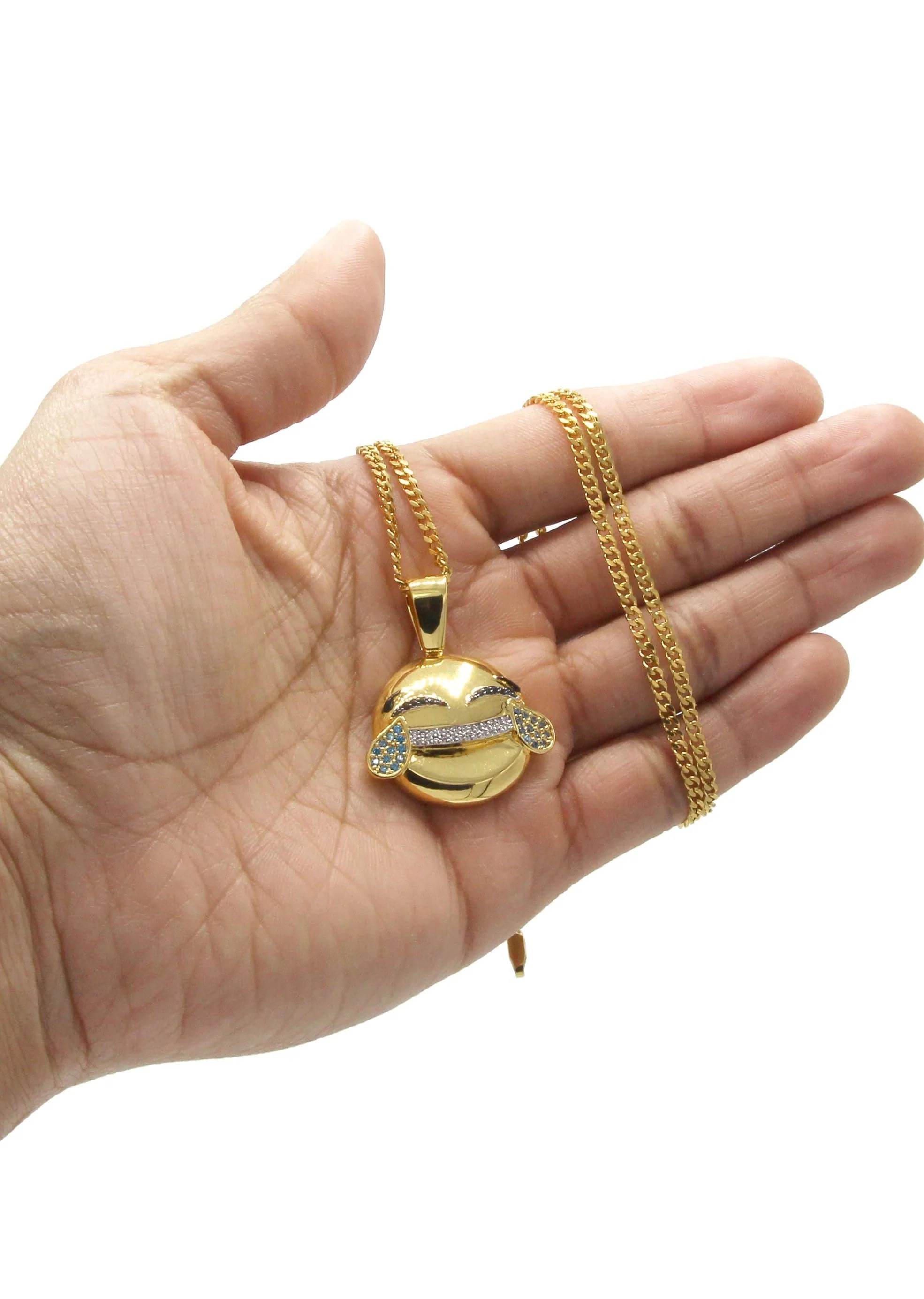 Mens Gold Plated Cuban Link Chain & Emoji Pendant | Appx. 16.3 Grams - Image 6