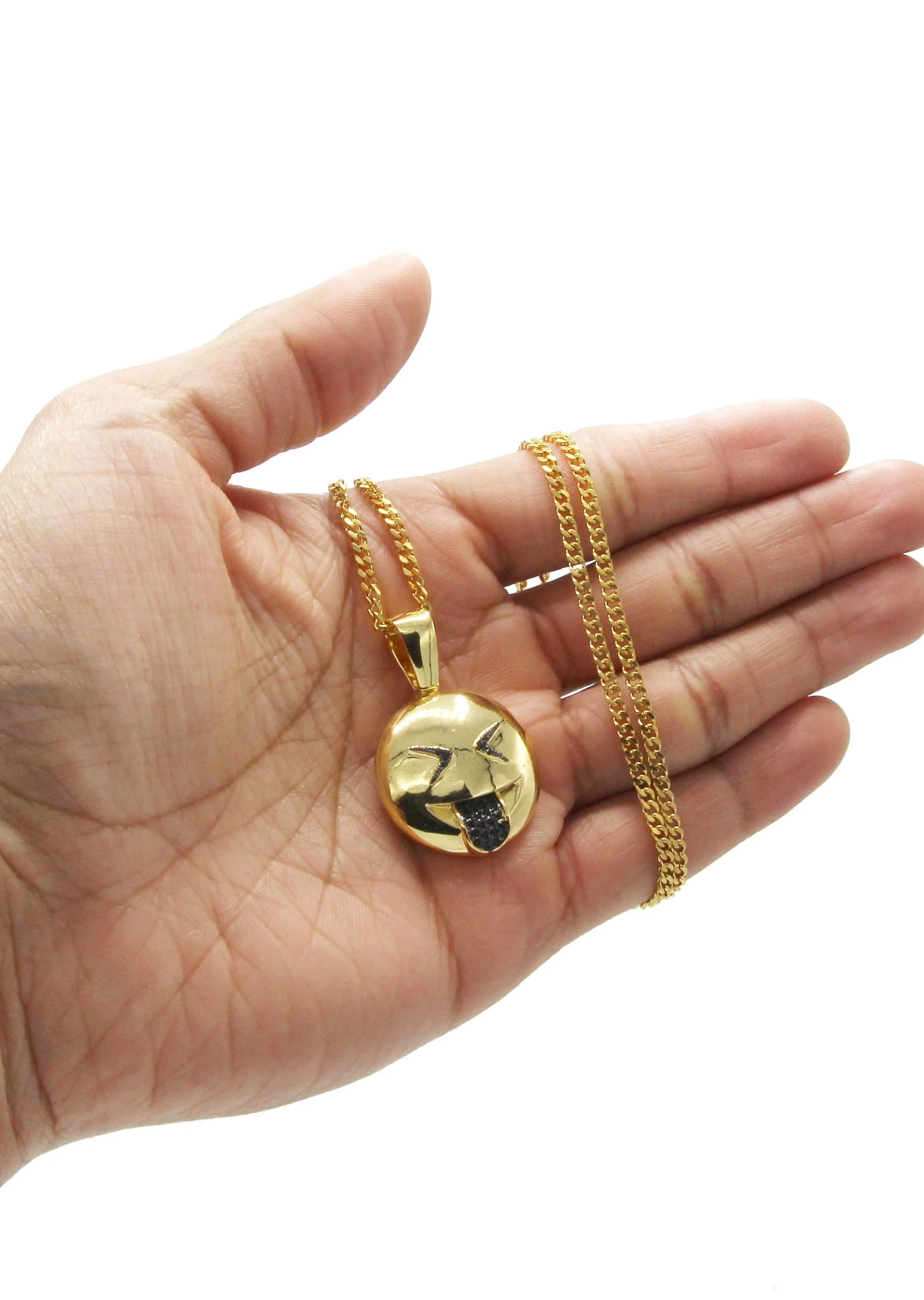 Mens Gold Plated Cuban Link Chain & Emoji Pendant | Appx. 16 Grams - Image 6