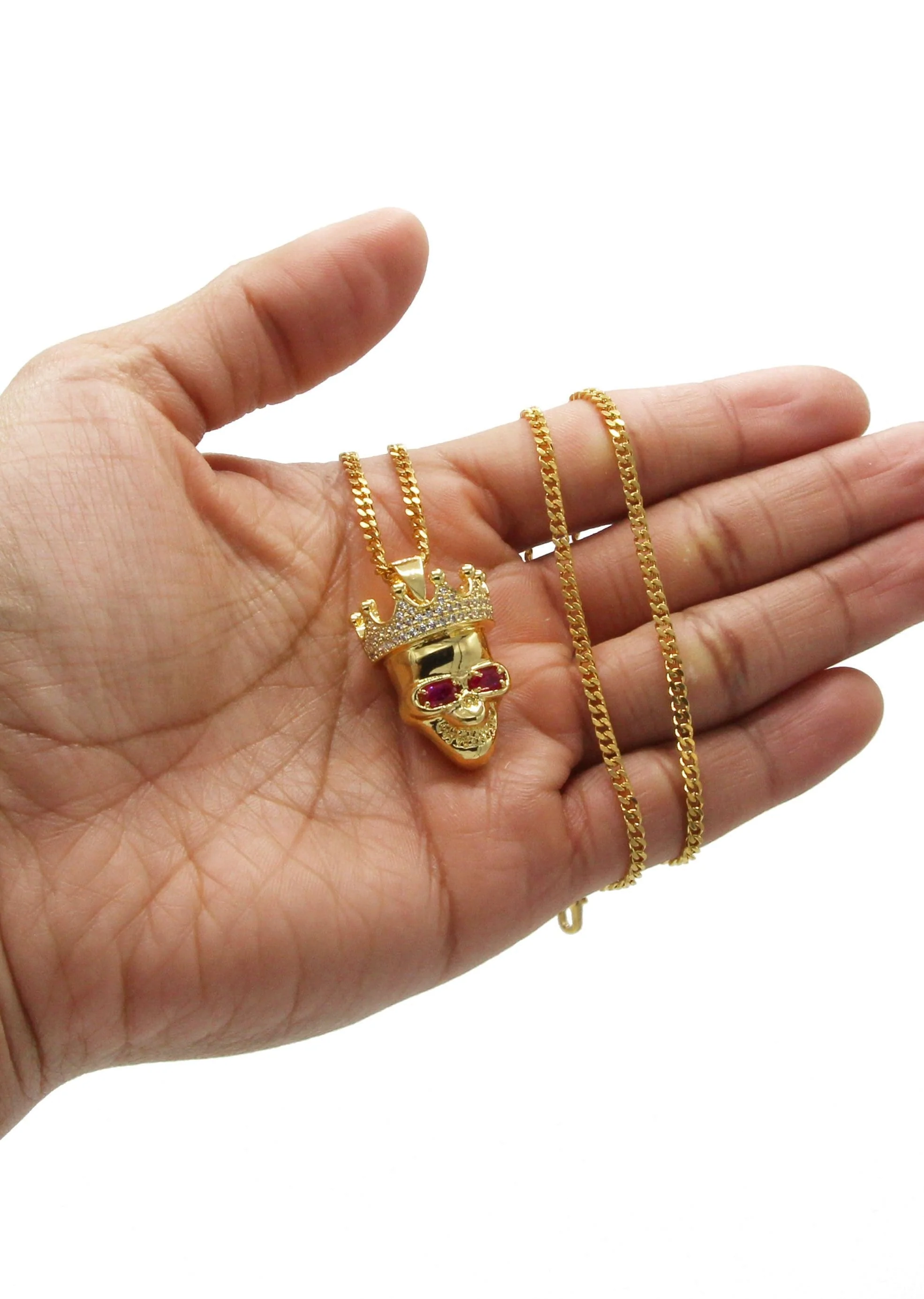 Mens Gold Plated Cuban Link Chain & Skull Pendant | Appx. 21 Grams - Image 6