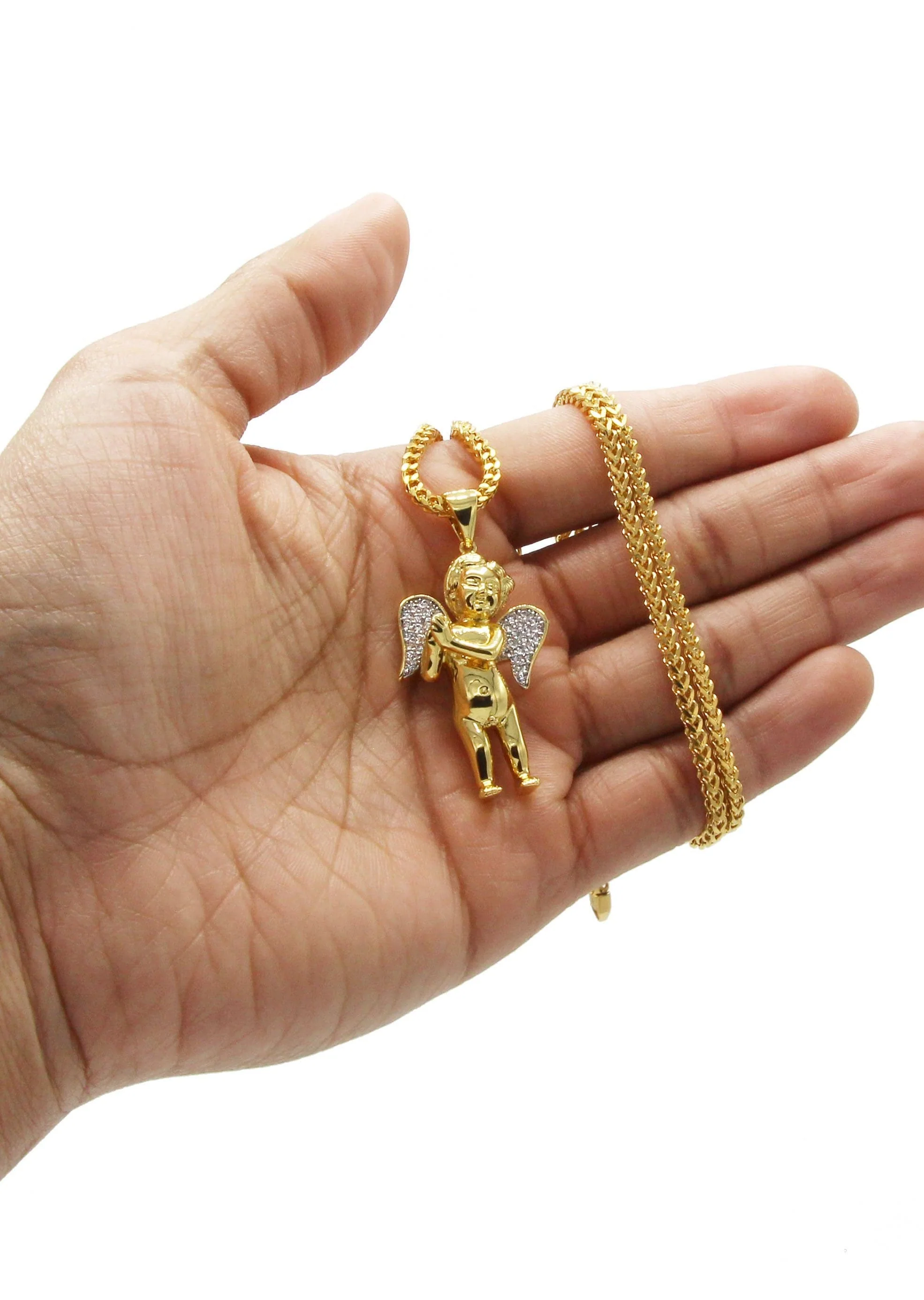 Mens Gold Plated Franco Chain & Angel Pendant | Appx. 19.4 Grams - Image 6