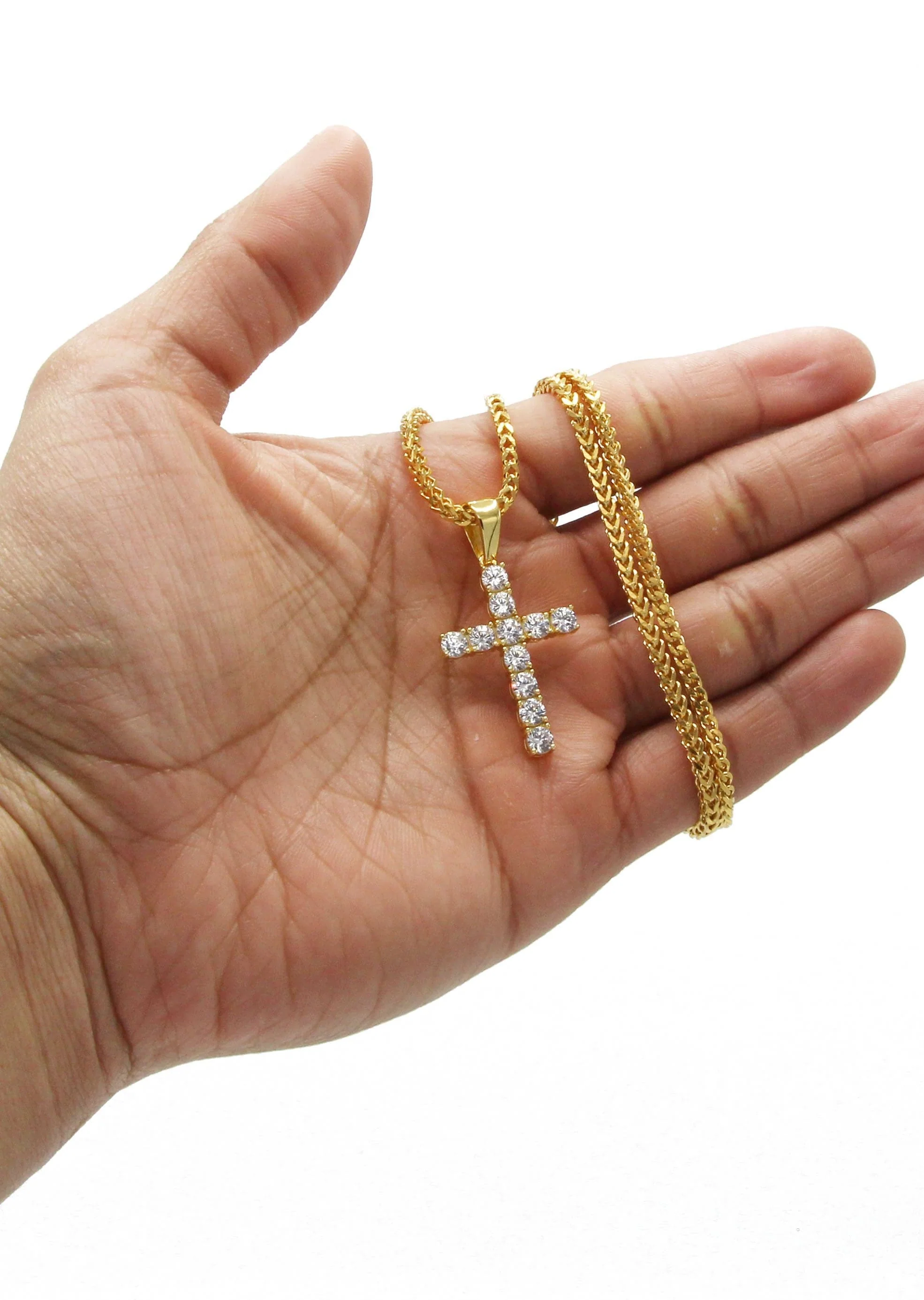 Mens Gold Plated Franco Chain & Cross Pendant | Appx. 12.4 Grams - Image 6
