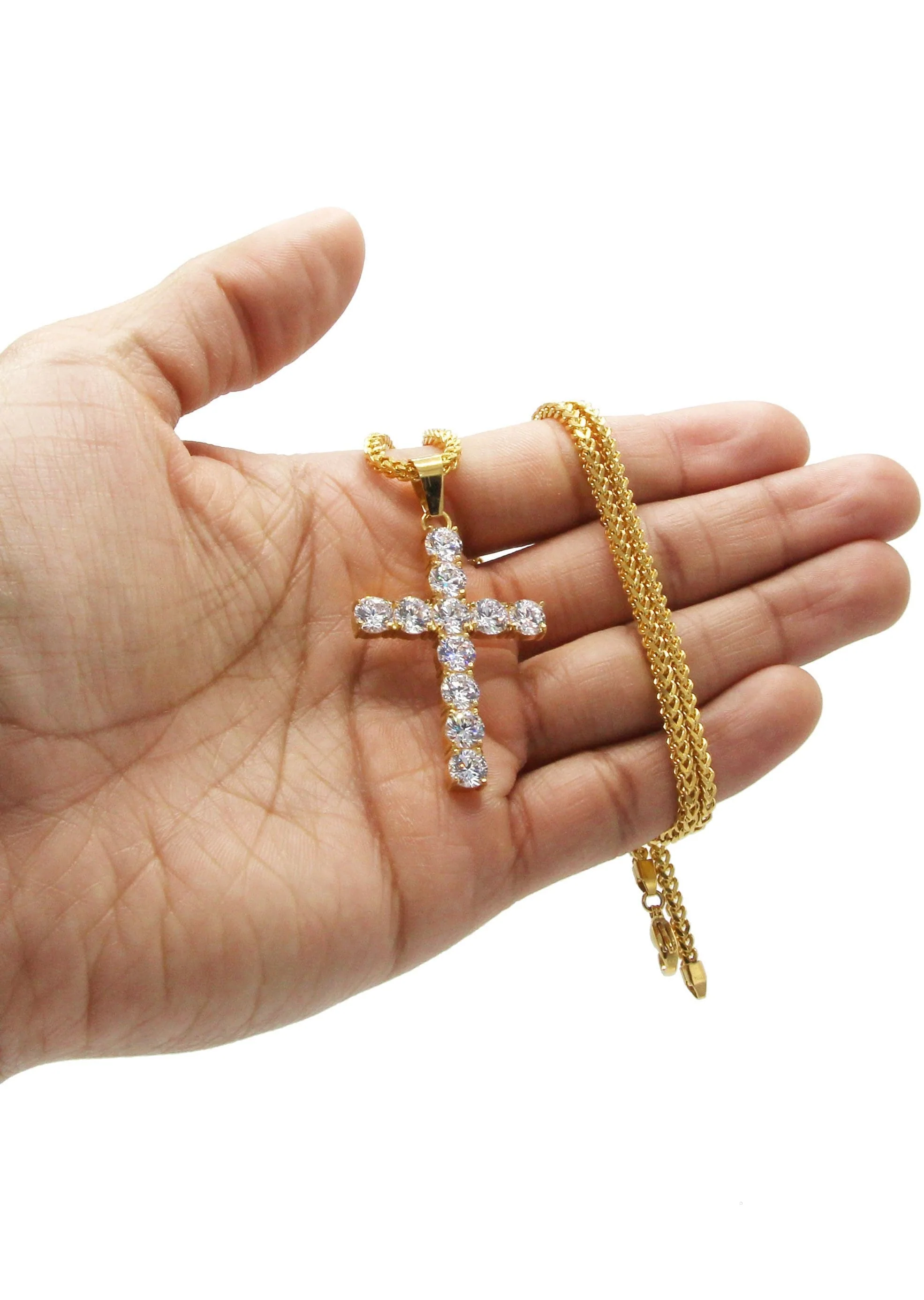 Mens Gold Plated Franco Chain & Cross Pendant | Appx. 13 Grams - Image 5