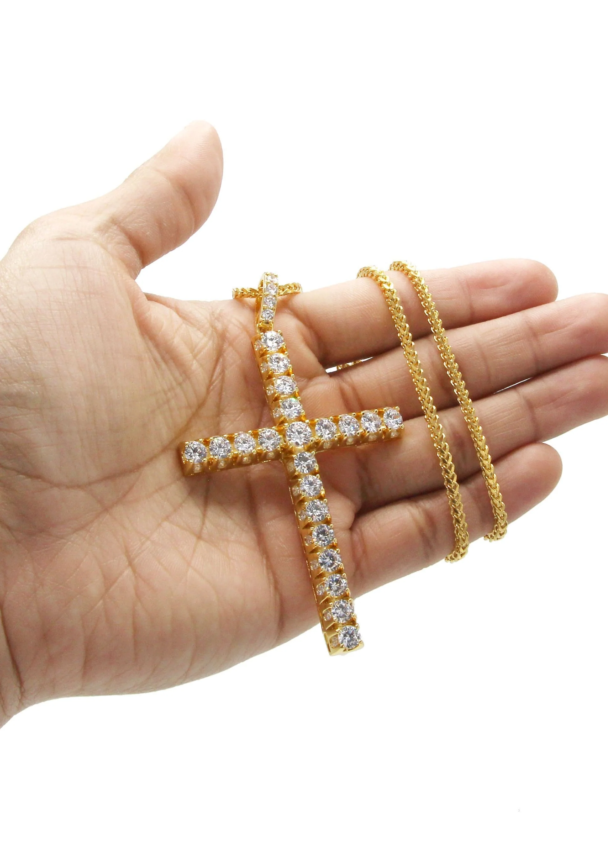 Mens Gold Plated Franco Chain & Cross Pendant | Appx. 30.5 Grams - Image 5
