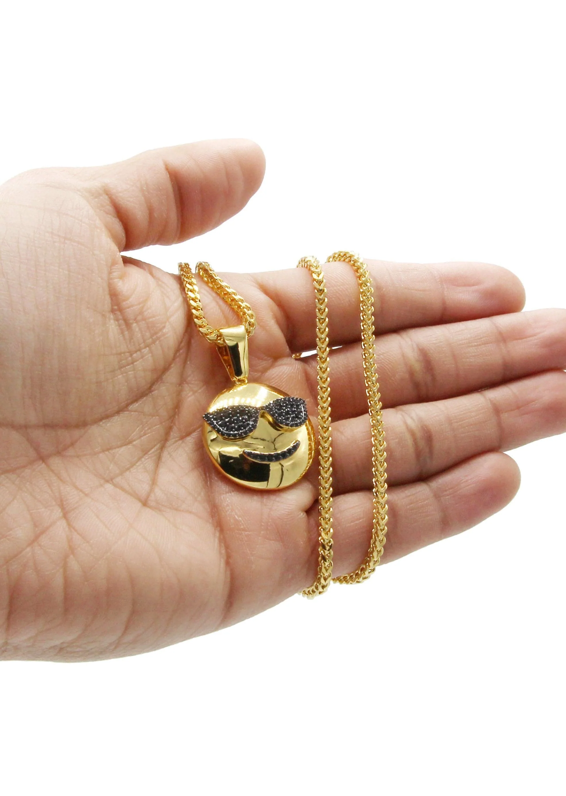 Mens Gold Plated Franco Chain & Emoji Pendant | Appx. 15.6 Grams - Image 6