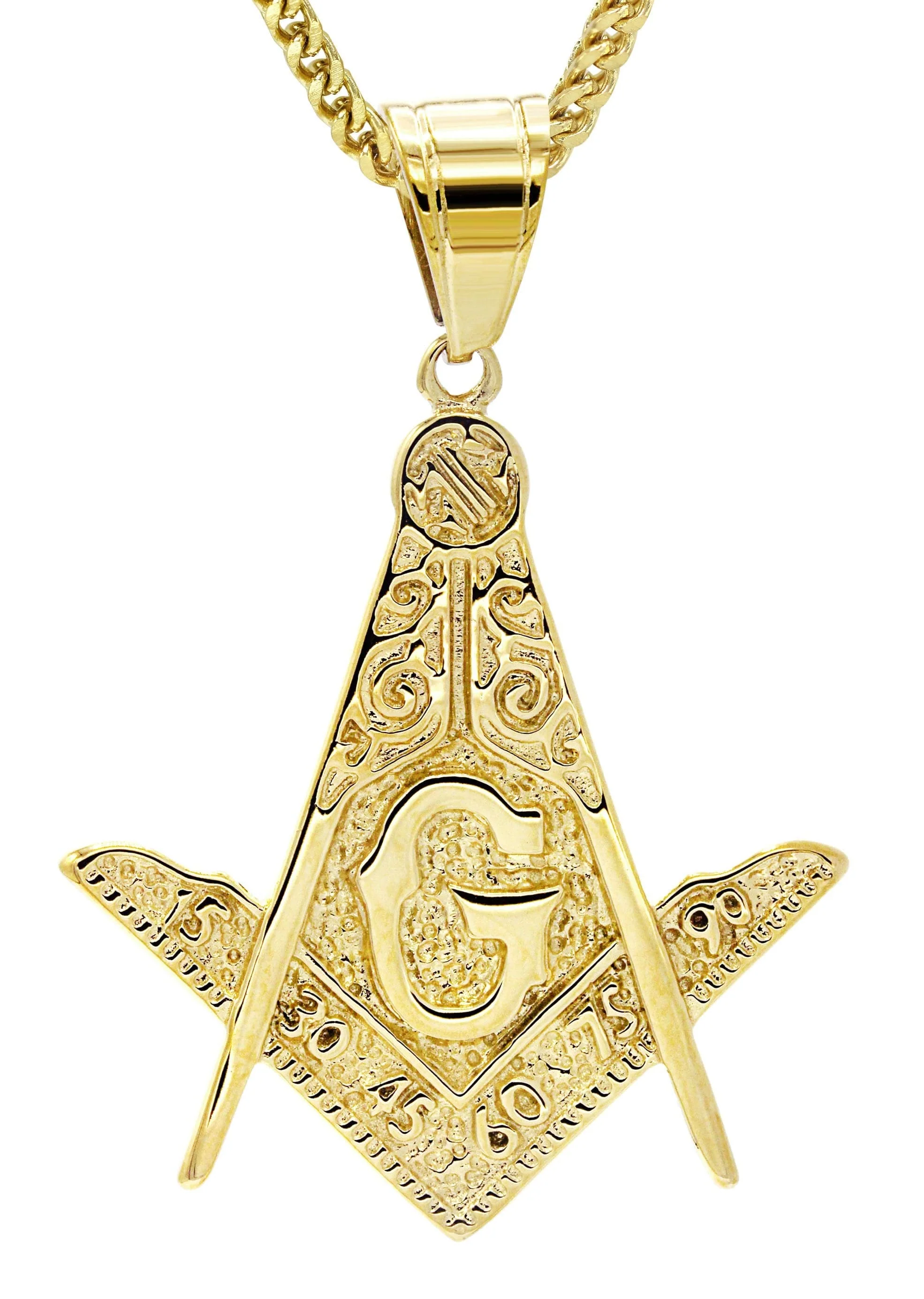Mens Gold Plated Franco Chain & Freemason Pendant | Appx. 17.5 Grams - Image 2
