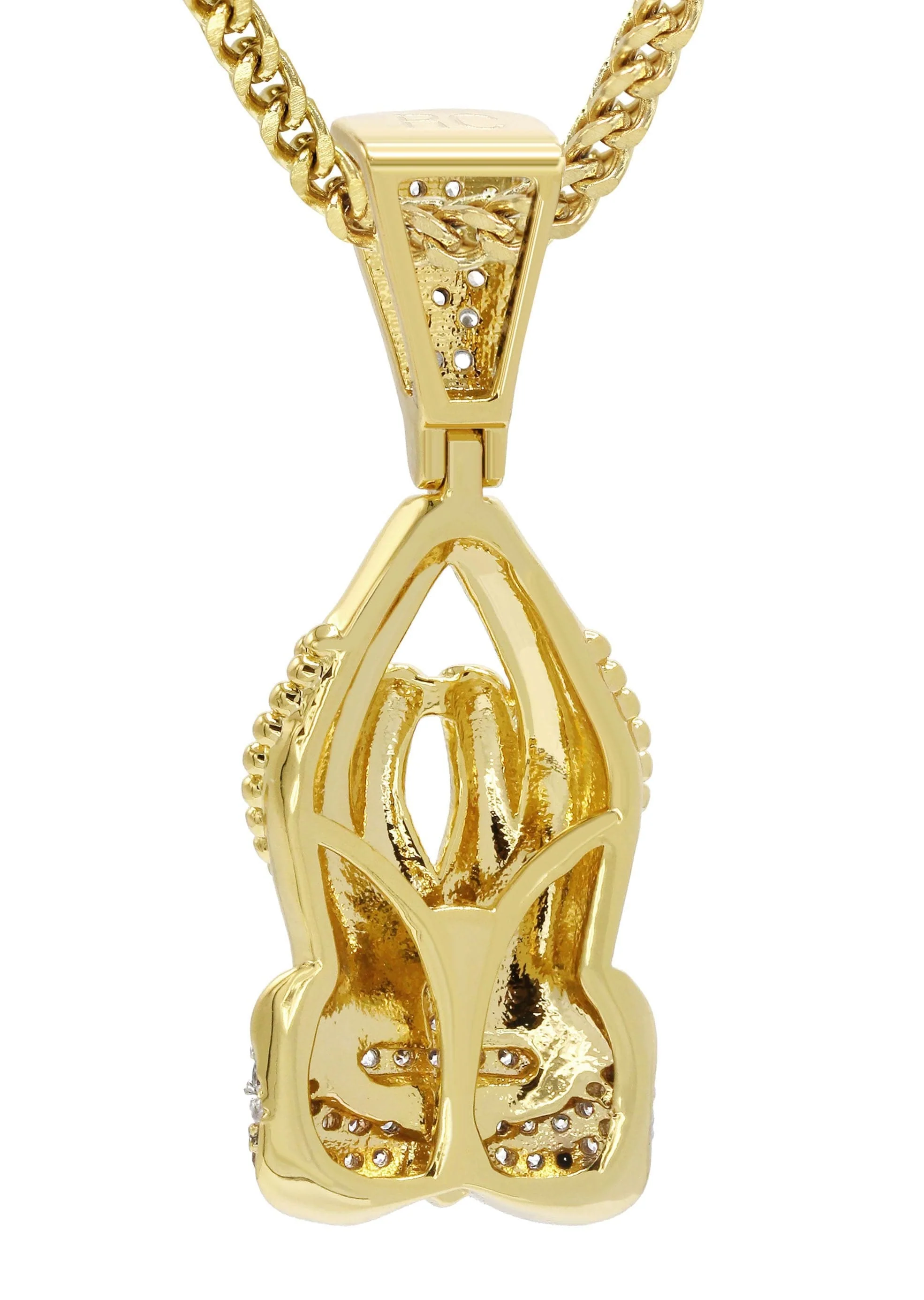Mens Gold Plated Franco Chain & Praying Hands Pendant | Appx. 12 Grams - Image 3