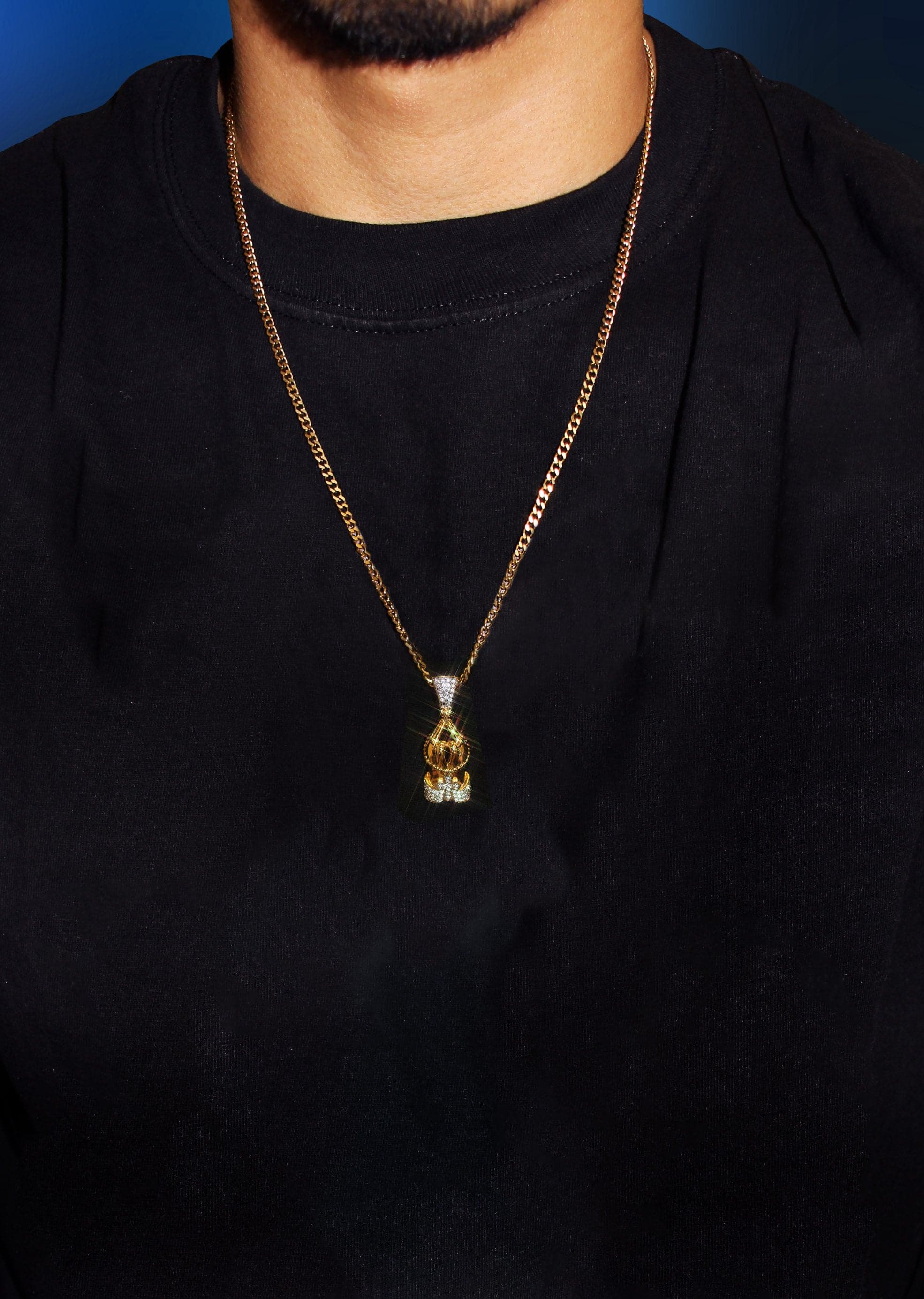 Mens Gold Plated Franco Chain & Praying Hands Pendant | Appx. 12 Grams - Image 5