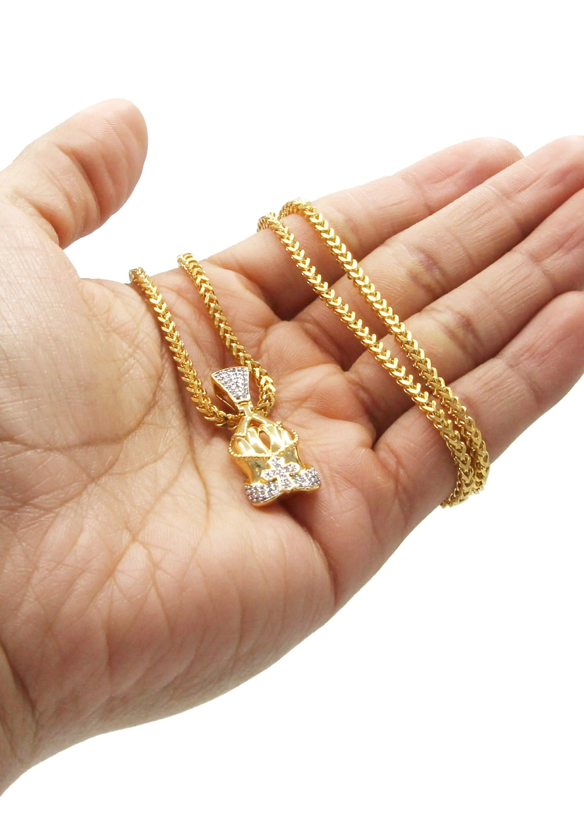 Mens Gold Plated Franco Chain & Praying Hands Pendant | Appx. 12 Grams - Image 6