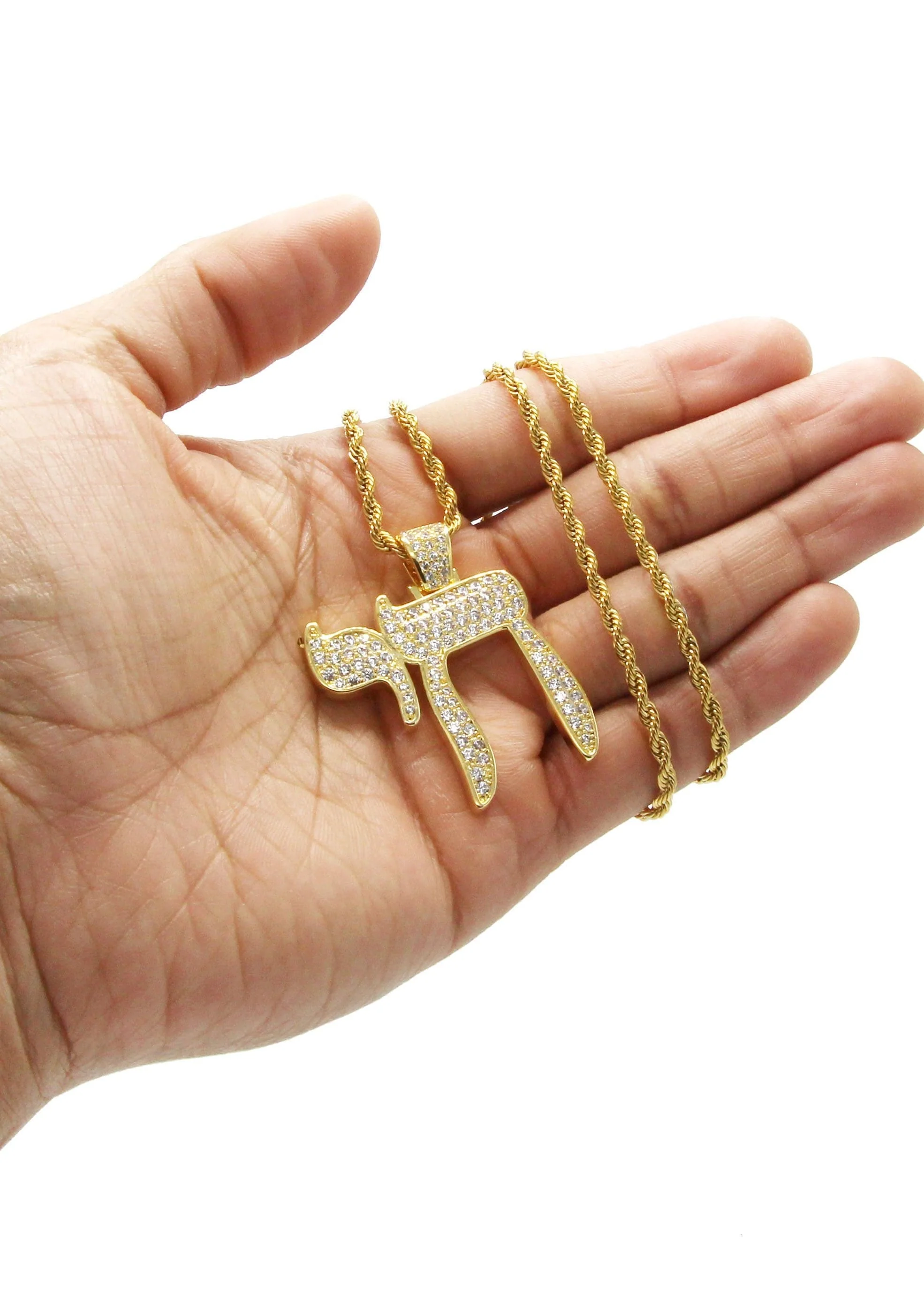 Mens Gold Plated Rope Chain & Chai  Pendant | Appx. 19.4 Grams - Image 6