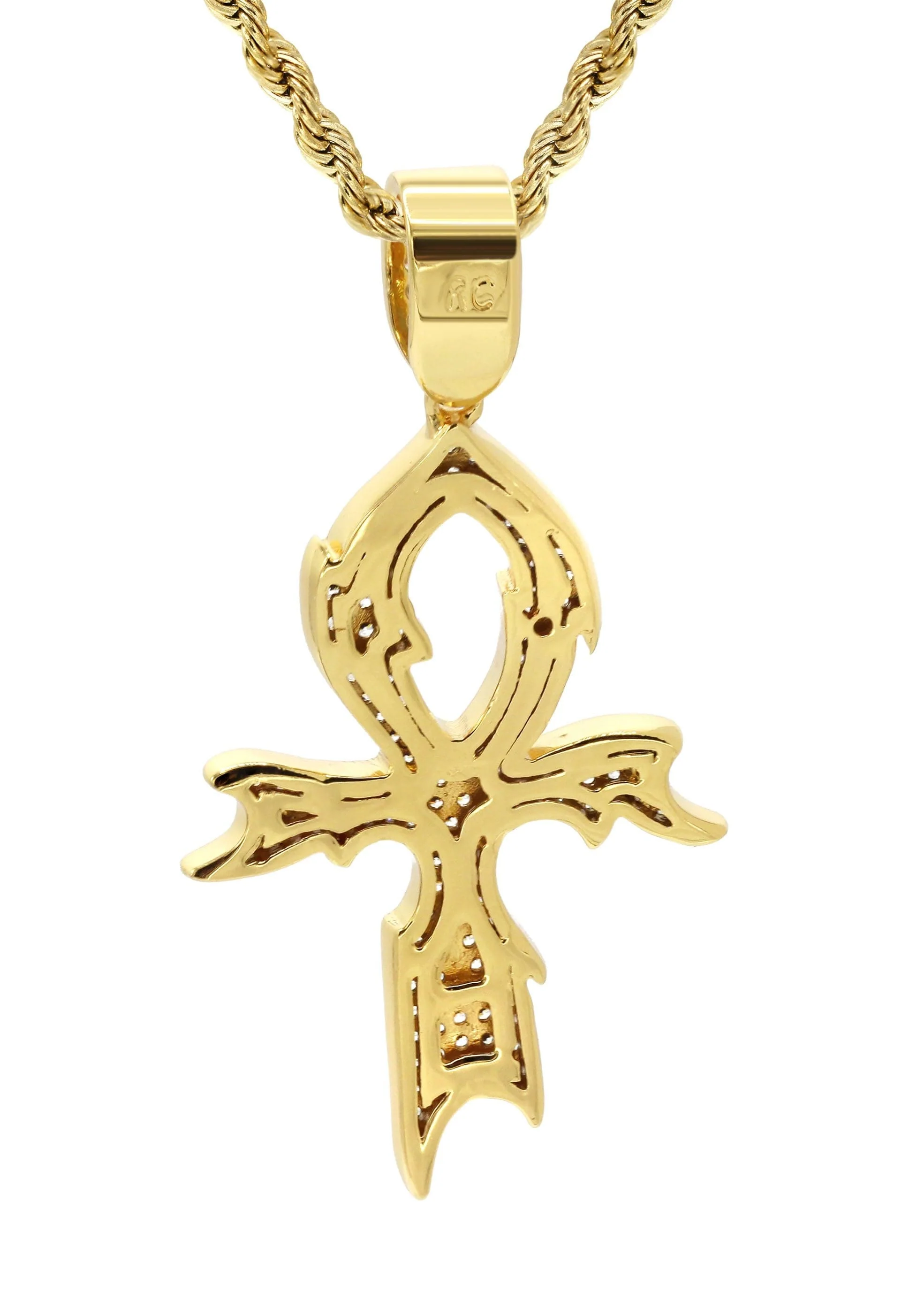Mens Gold Plated Rope Chain & Cross Pendant | Appx. 13.4 Grams - Image 3