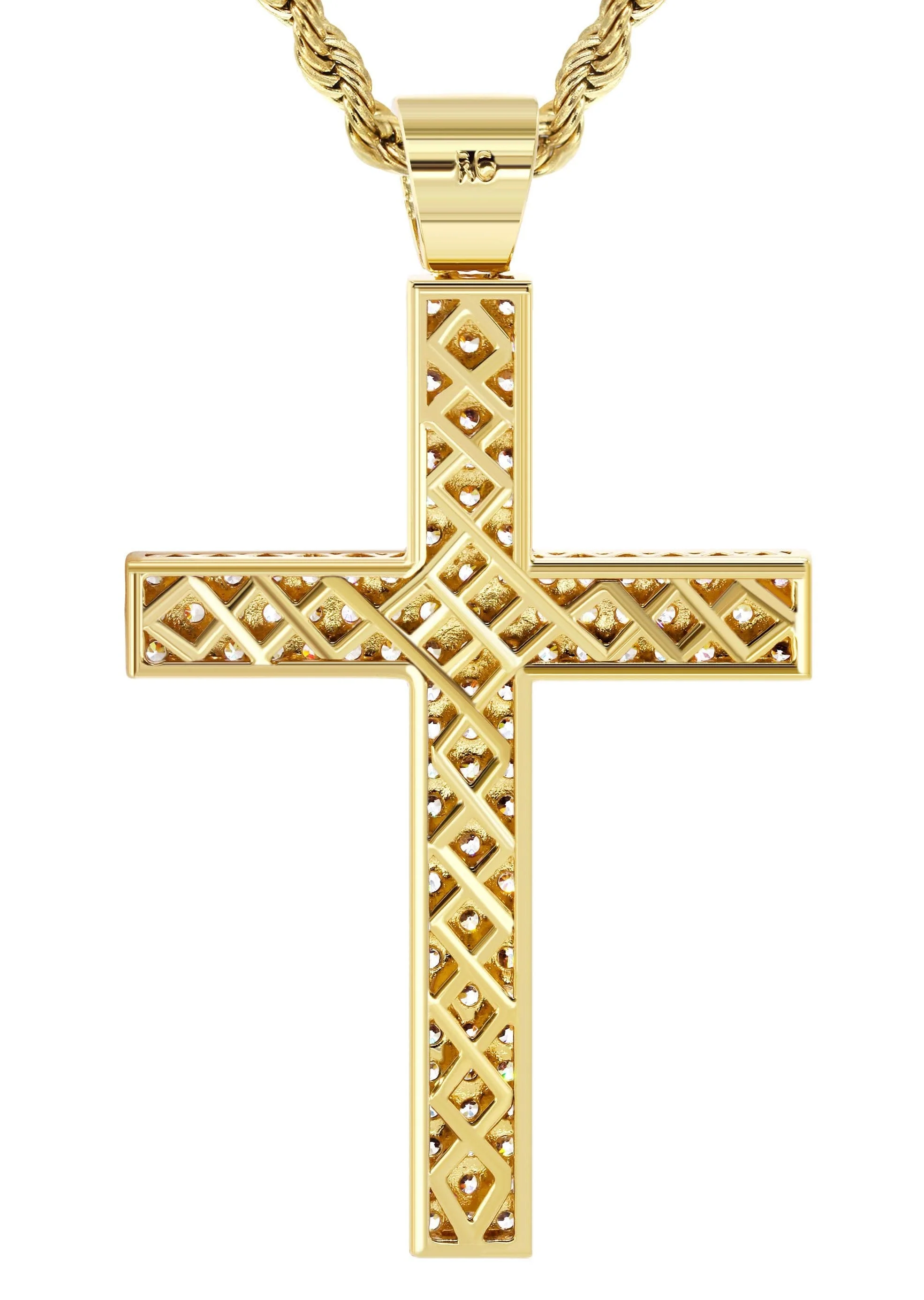 Mens Gold Plated Rope Chain & Cross Pendant | Appx. 19.9 Grams - Image 3