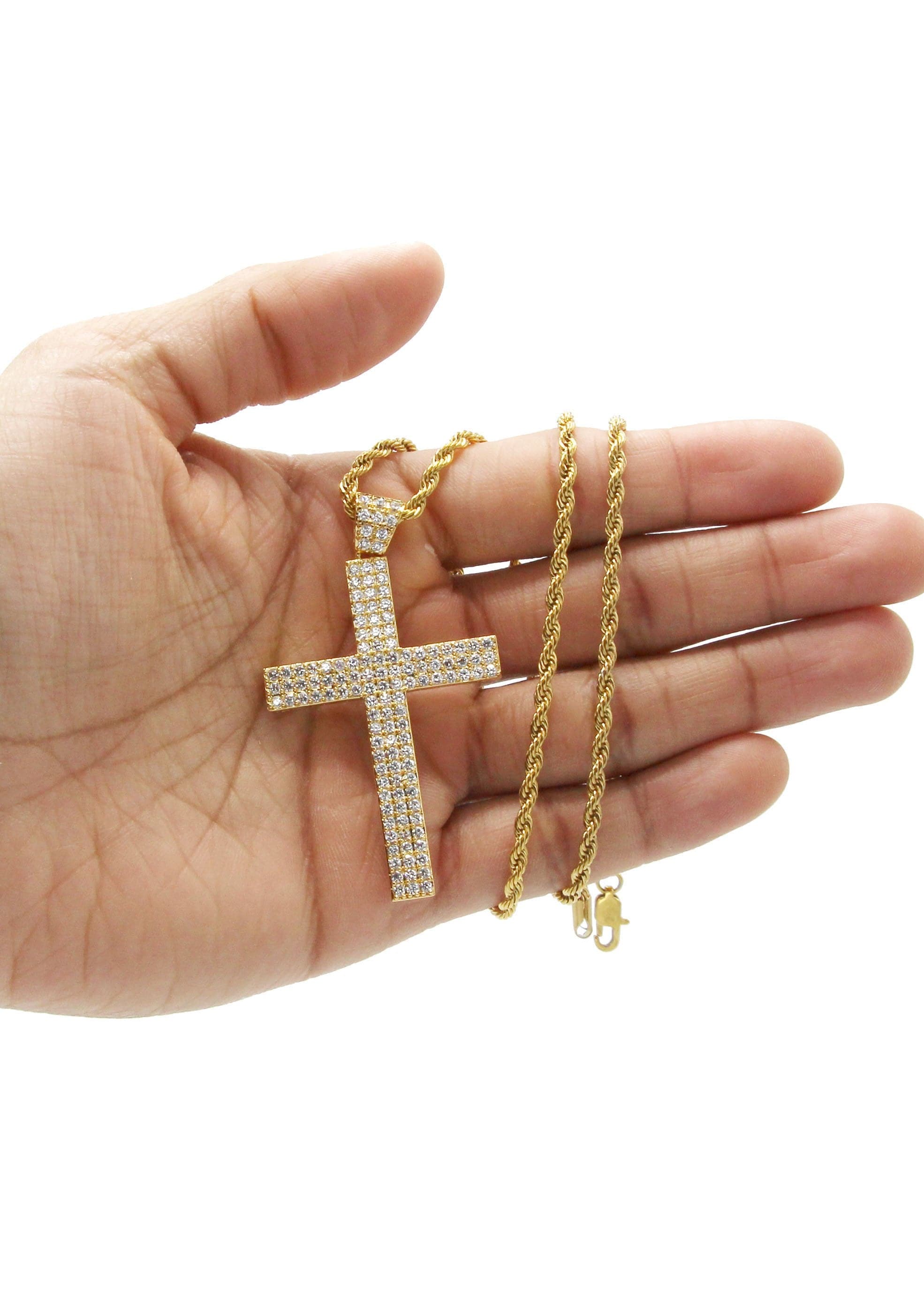 Mens Gold Plated Rope Chain & Cross Pendant | Appx. 19.9 Grams - Image 6