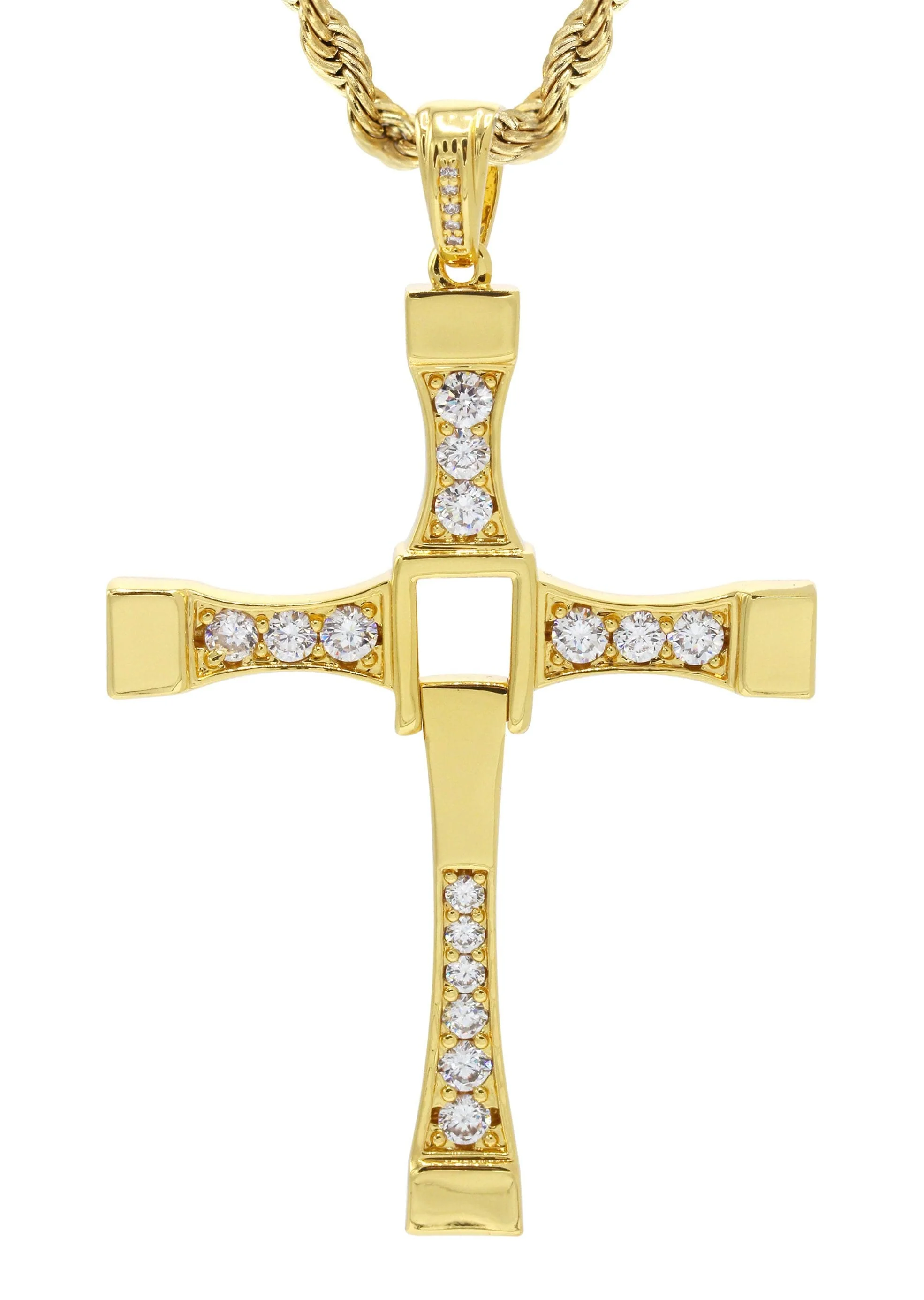 Mens Gold Plated Rope Chain & Cross Pendant | Appx. 26.7 Grams - Image 2