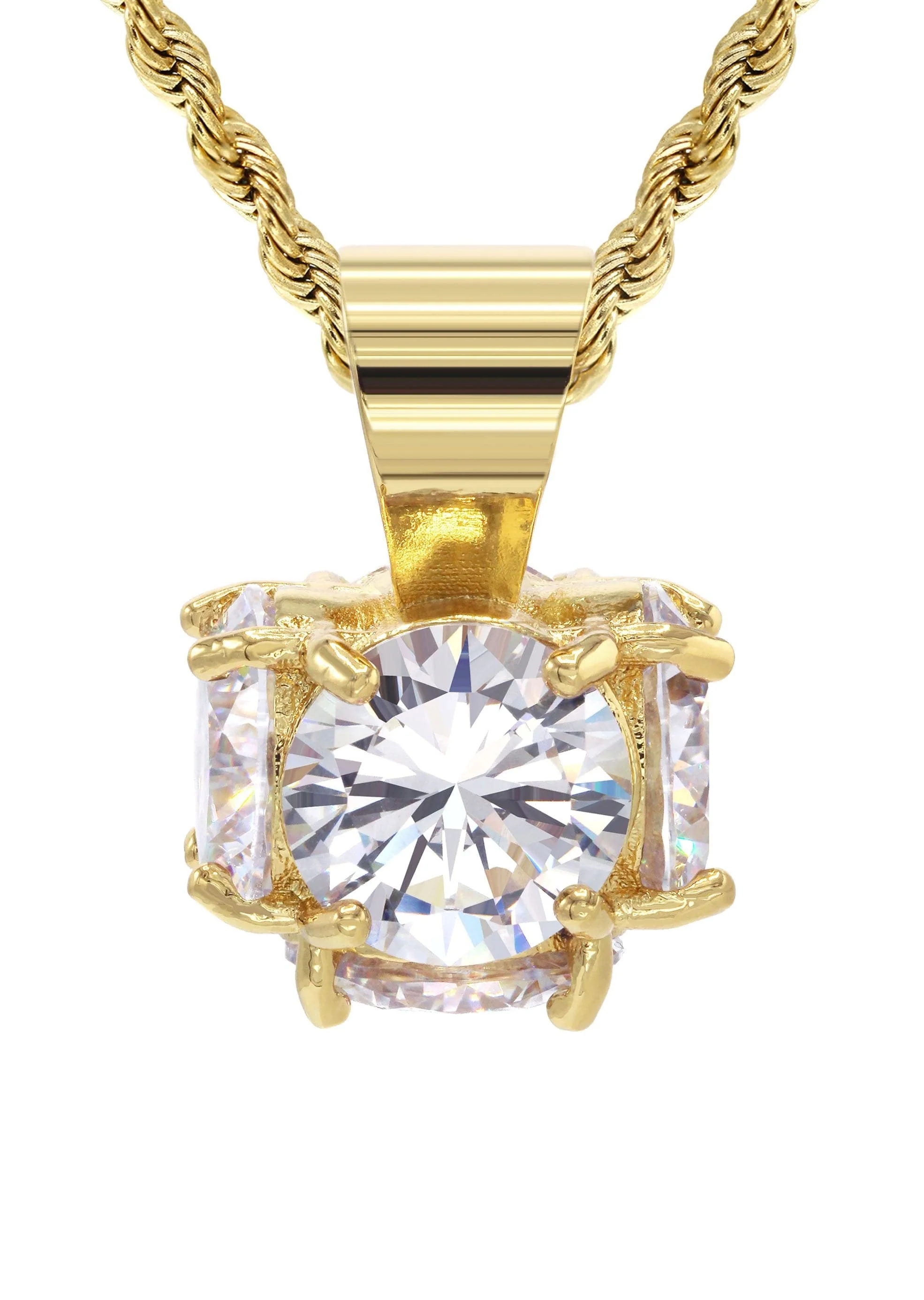 Mens Gold Plated Rope Chain & Cubic Zirconia Pendant | Appx. 19 Grams - Image 2
