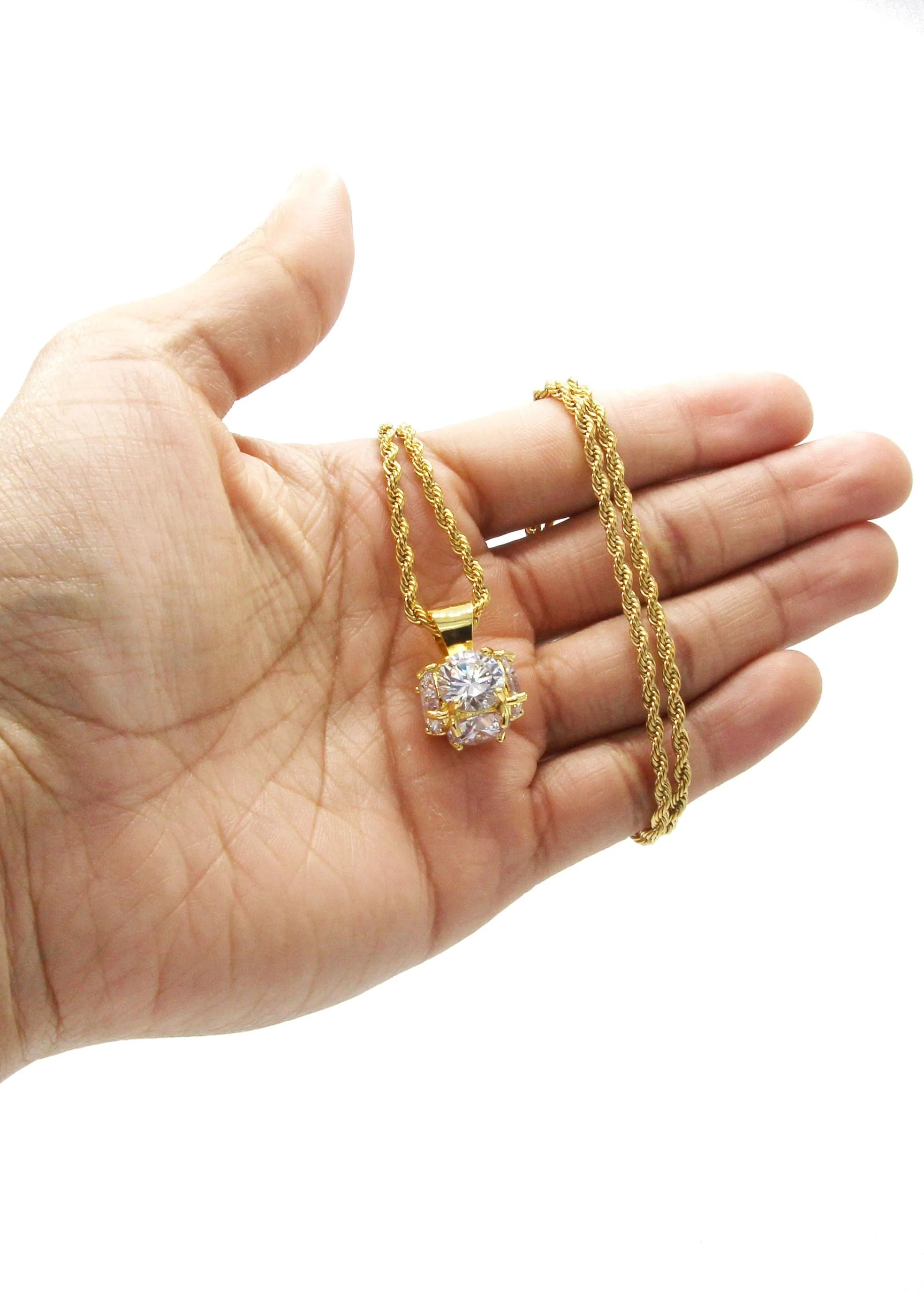 Mens Gold Plated Rope Chain & Cubic Zirconia Pendant | Appx. 19 Grams - Image 5